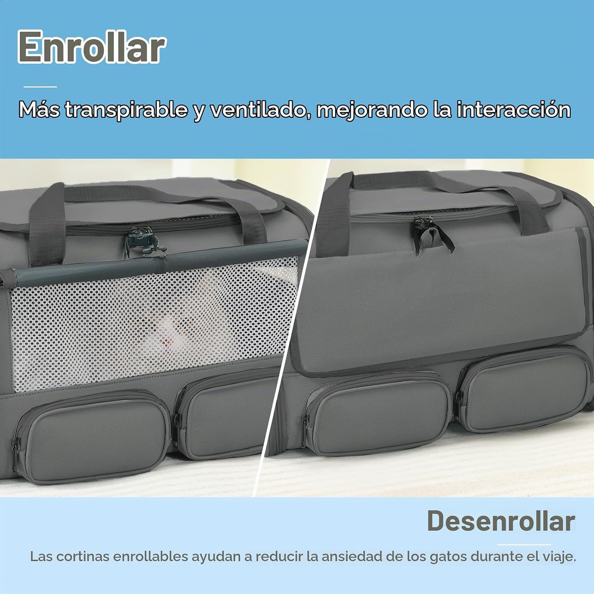 Transportador de gatos para mascotas de hasta 15 libras, plegable d...