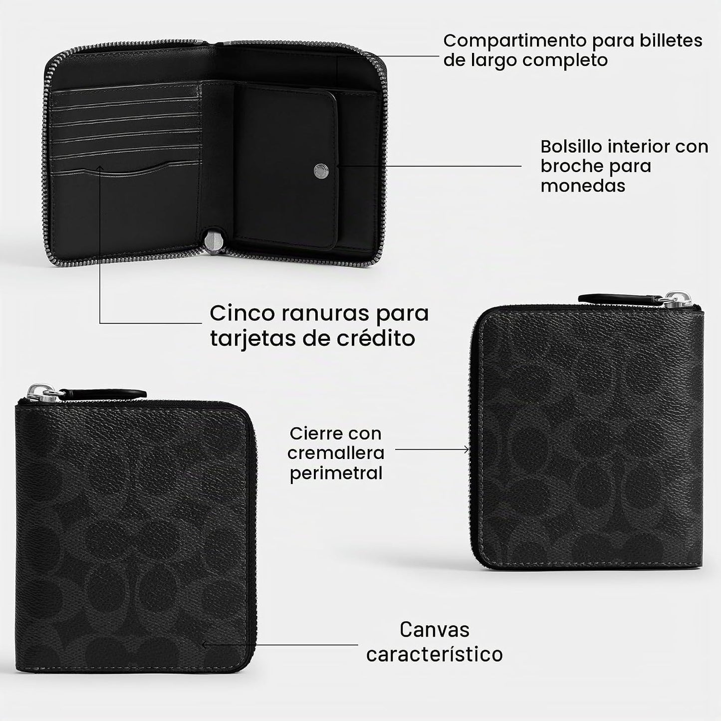 Coach Monedero con cremallera alrededor para hombre