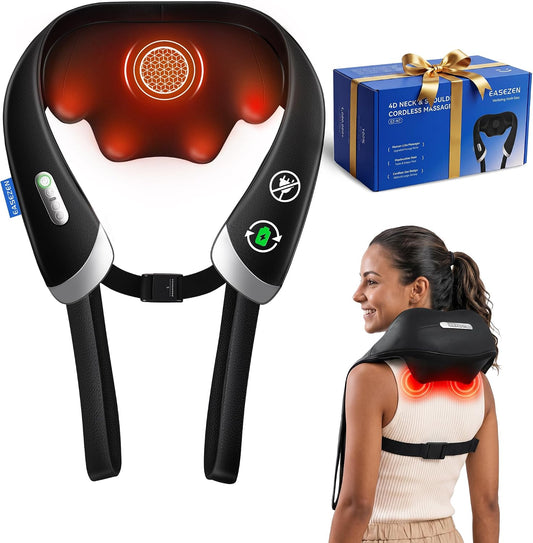 EaseZen Masajeador de cuello inalámbrico con calor para aliviar el...
