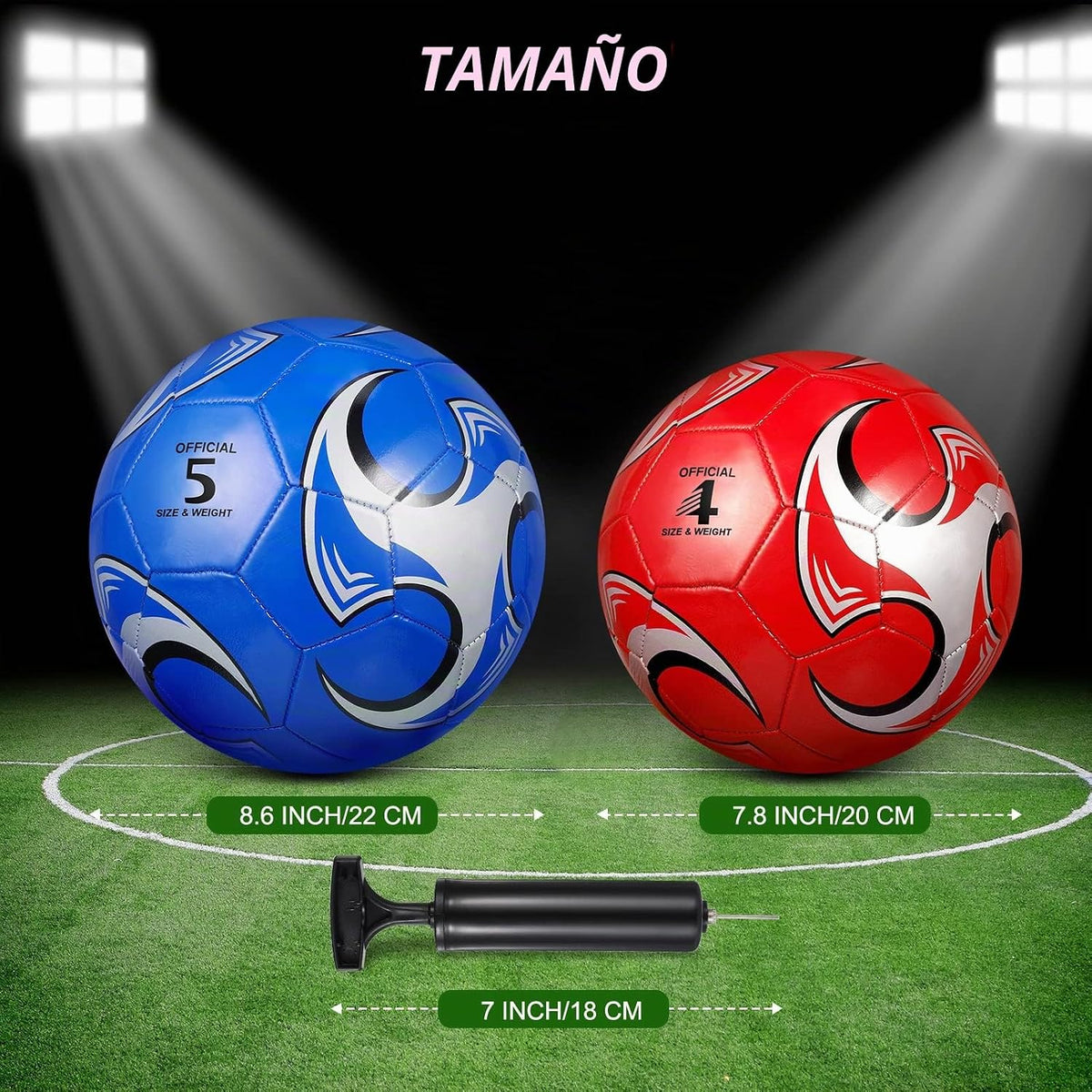HyDren 2 pelotas de fútbol con inflador, tamaño oficial 4\/5, pelot...