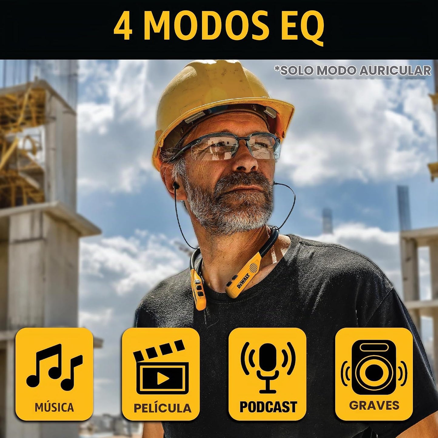 DEWALT Auriculares de cuello Bluetooth 2-en-1 de alta resistencia c...
