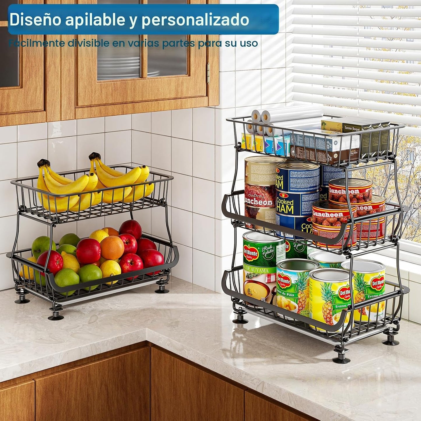 OKZEST Organizador de piso de despensa rodante de 3 niveles y carri...