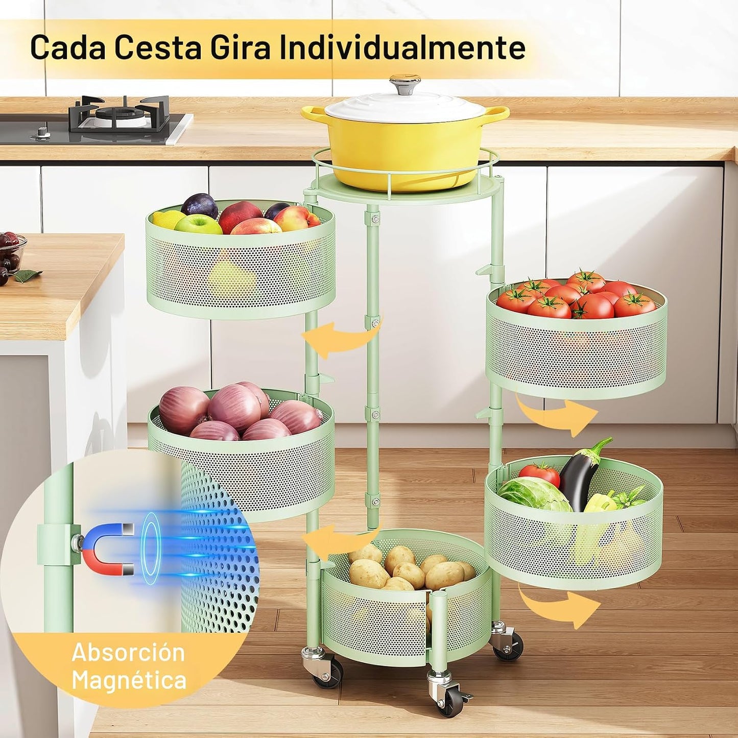 SNTD Cesta de frutas y verduras para cocina con tapa superior de me...