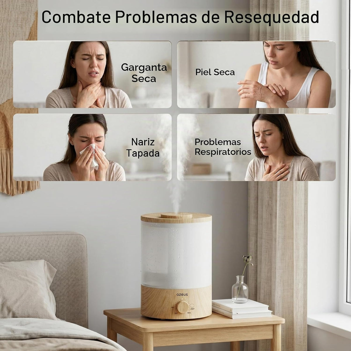AZEUS Humidificador de niebla fría de 3.5L con luz nocturna de 7 co...
