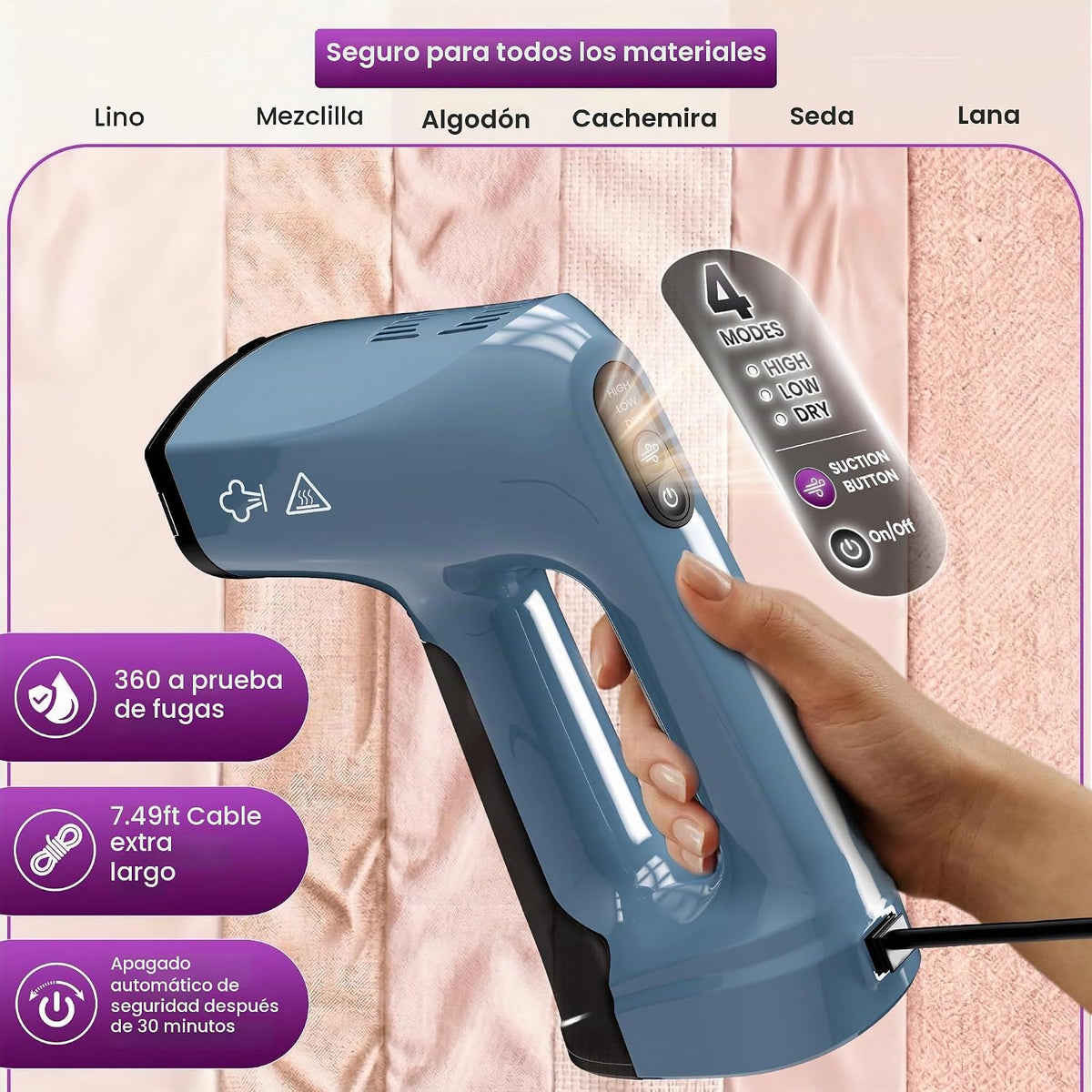 Vaporizador al vacío para ropa, vaporizador y plancha 2 en 1 de 120...