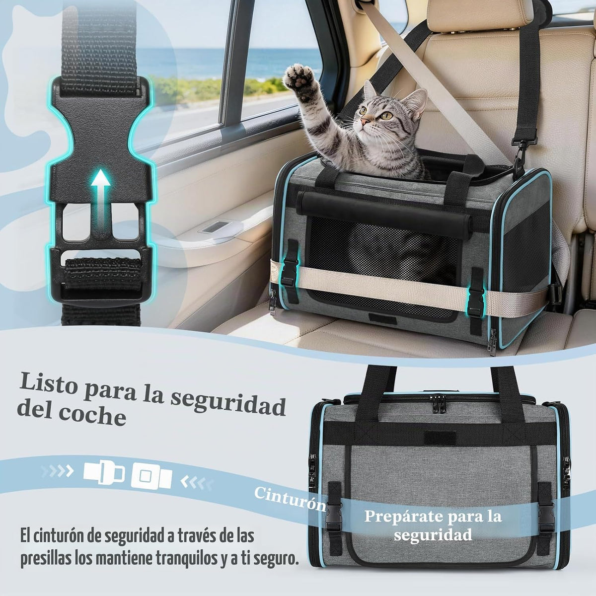 rabbitgoo Transportador de gatos suave con solapa enrollable, segur...