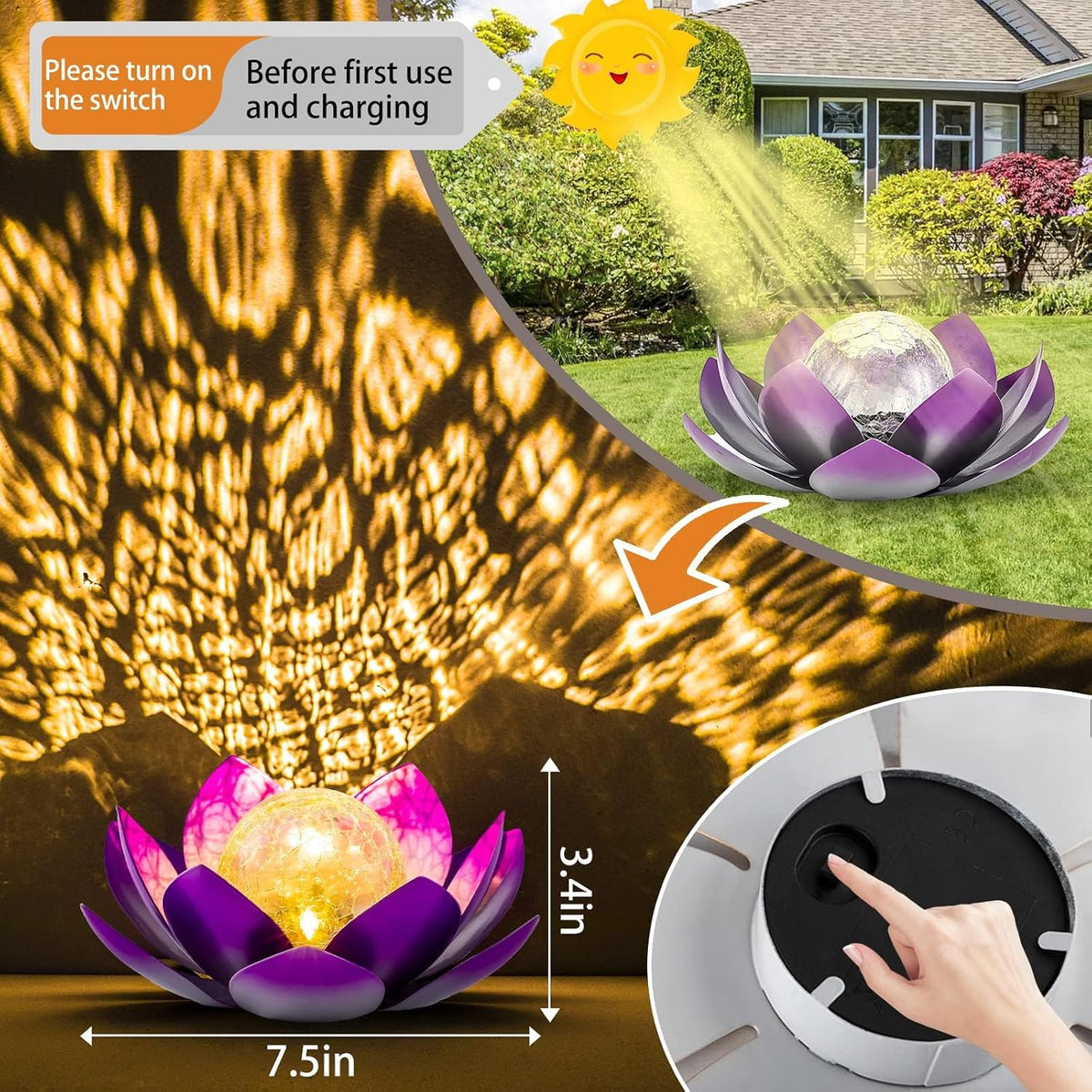 AIINY Luz solar para decoración al aire libre, globo de cristal agr...