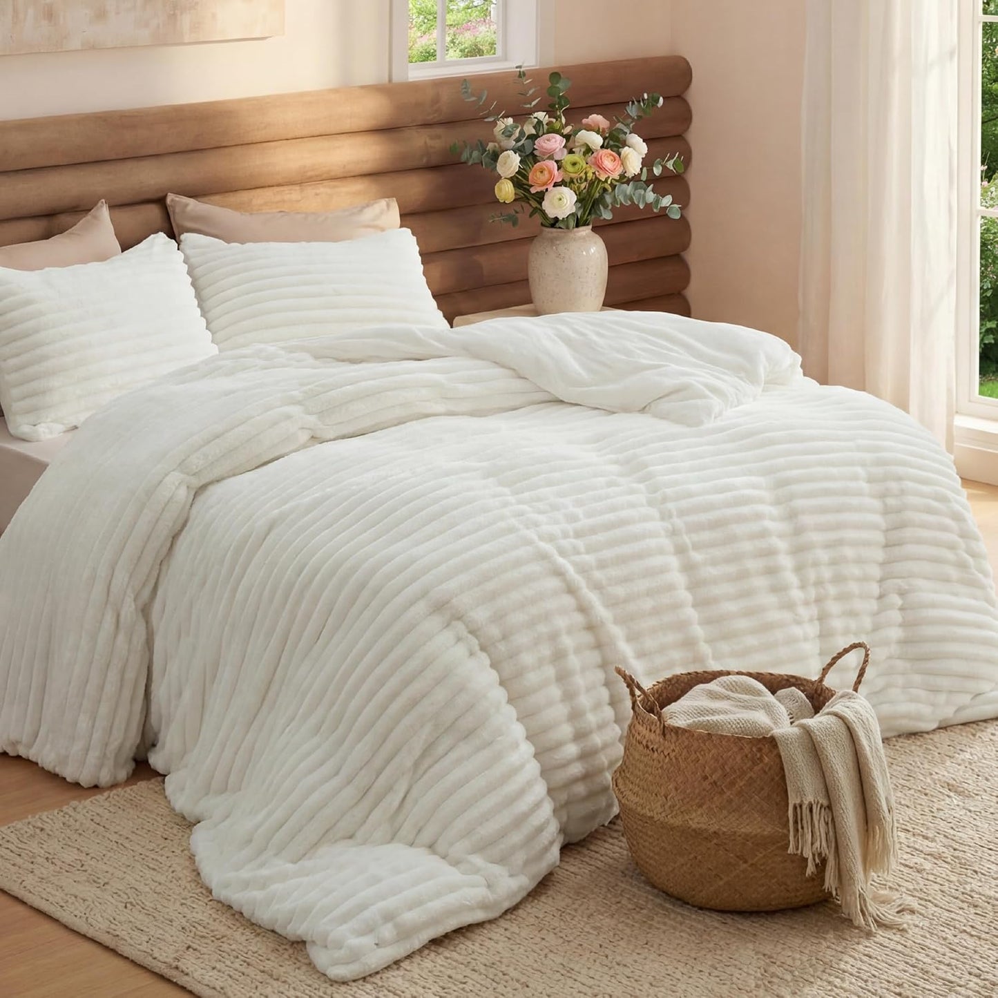 Bedsure Juego de edredón esponjoso tamaño Queen - Juego de cama súp...