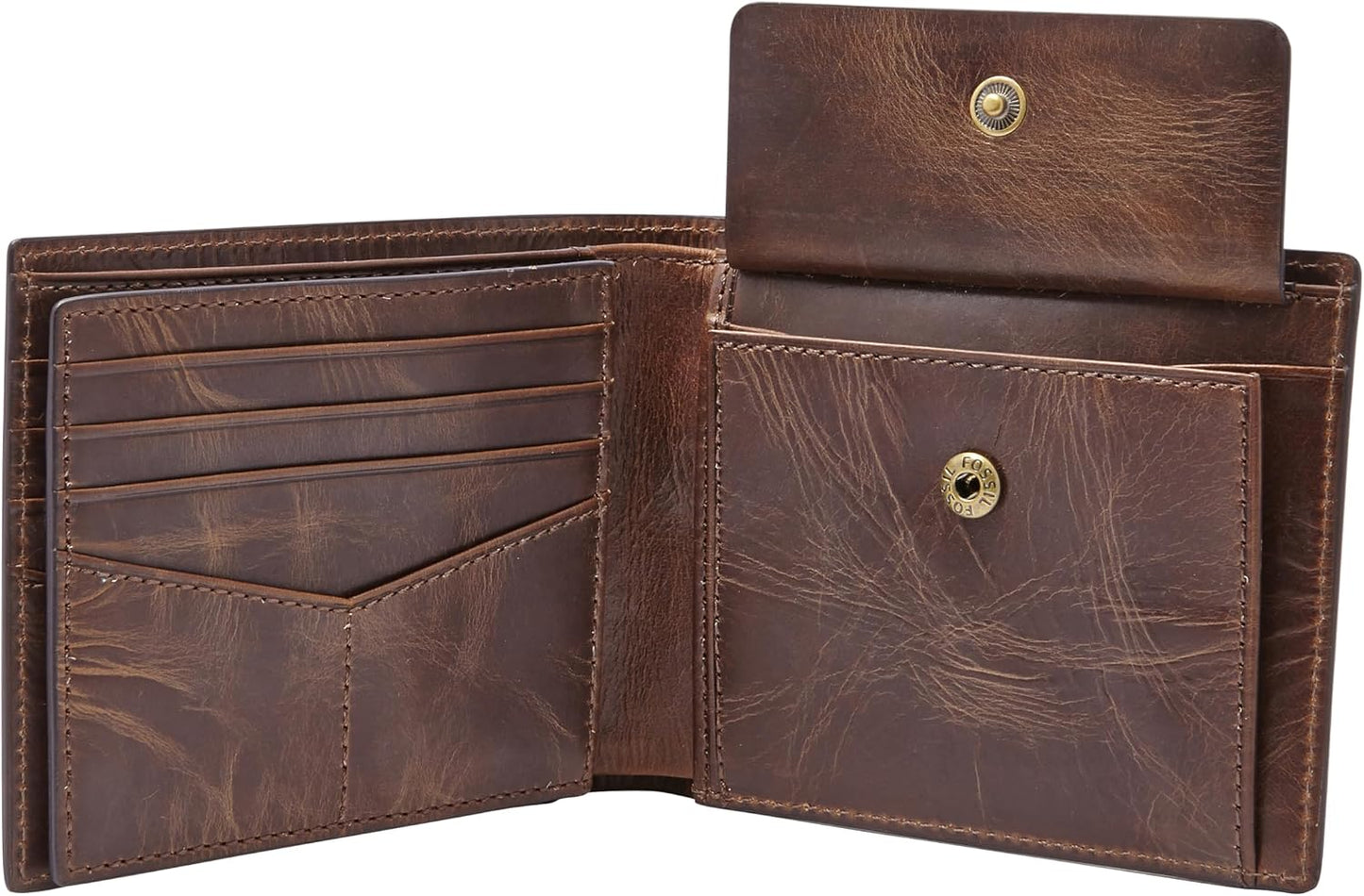Cartera de piel Fossil para hombre, Derrick, plegable, con bloqueo...