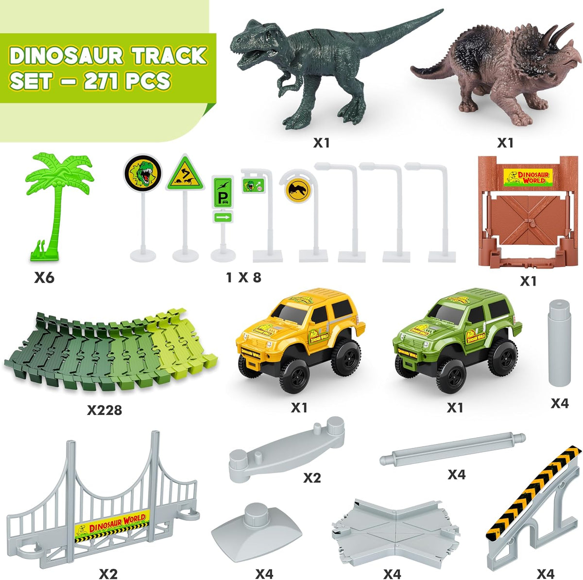 Pistas de dinosaurios, 271 piezas Create A Dinosaur World Road Race...