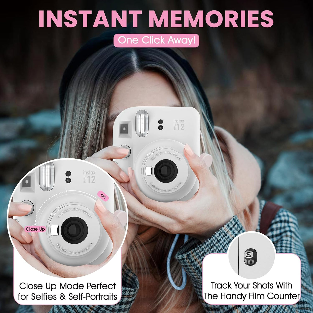 Fujifilm Cámara Instantánea Instax Mini 12 Blanco Arcilla + Estuche...