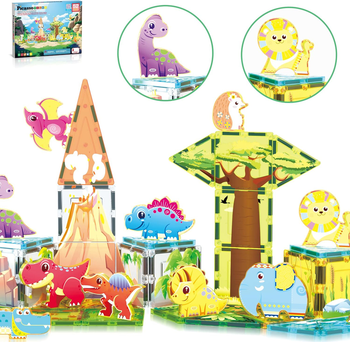 PicassoTiles PTQ28 - Juego de azulejos magnéticos, bloques de const...