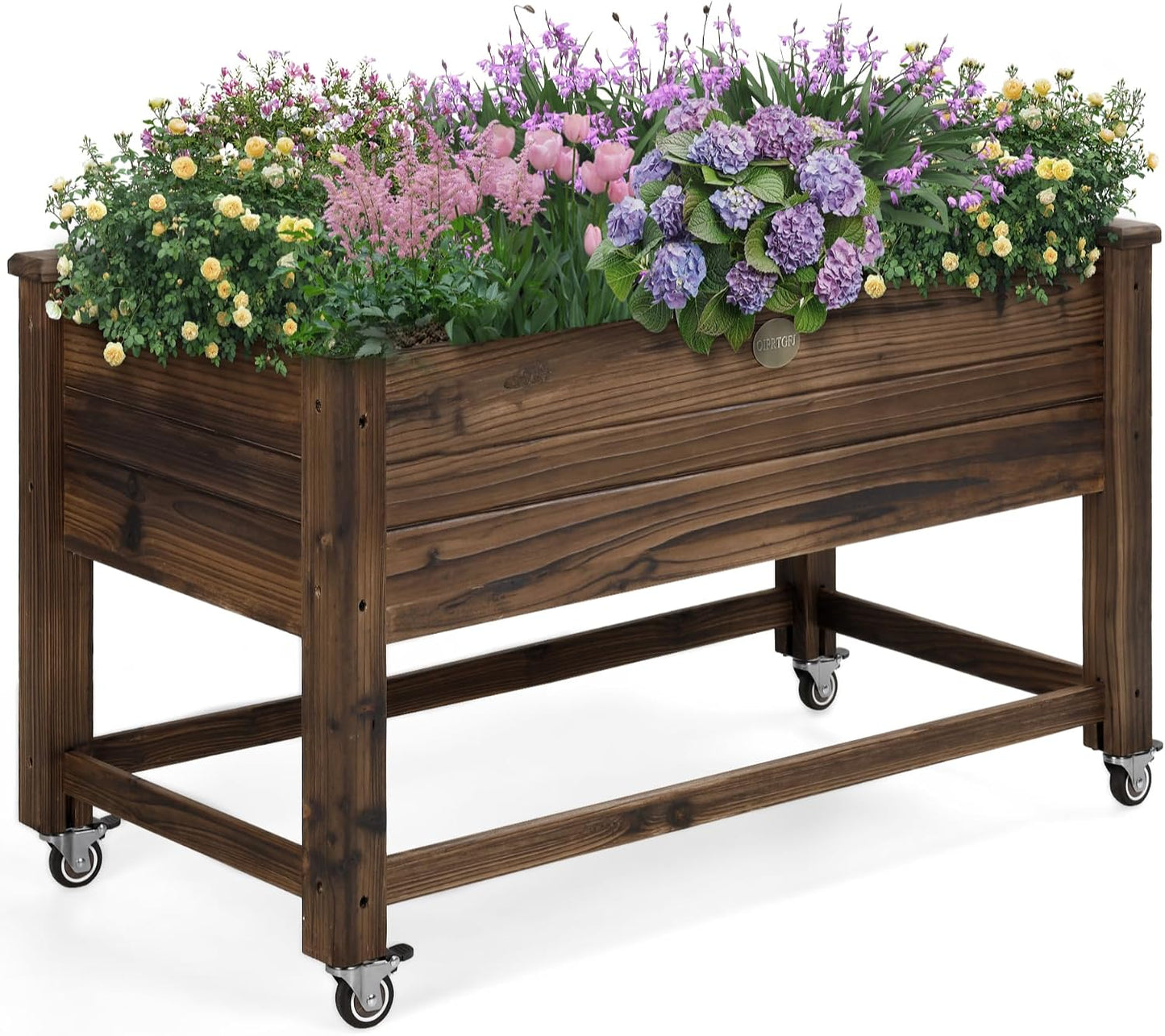 OIPRTGFJ Jardinera elevada de madera de cedro con ruedas de bloqueo...