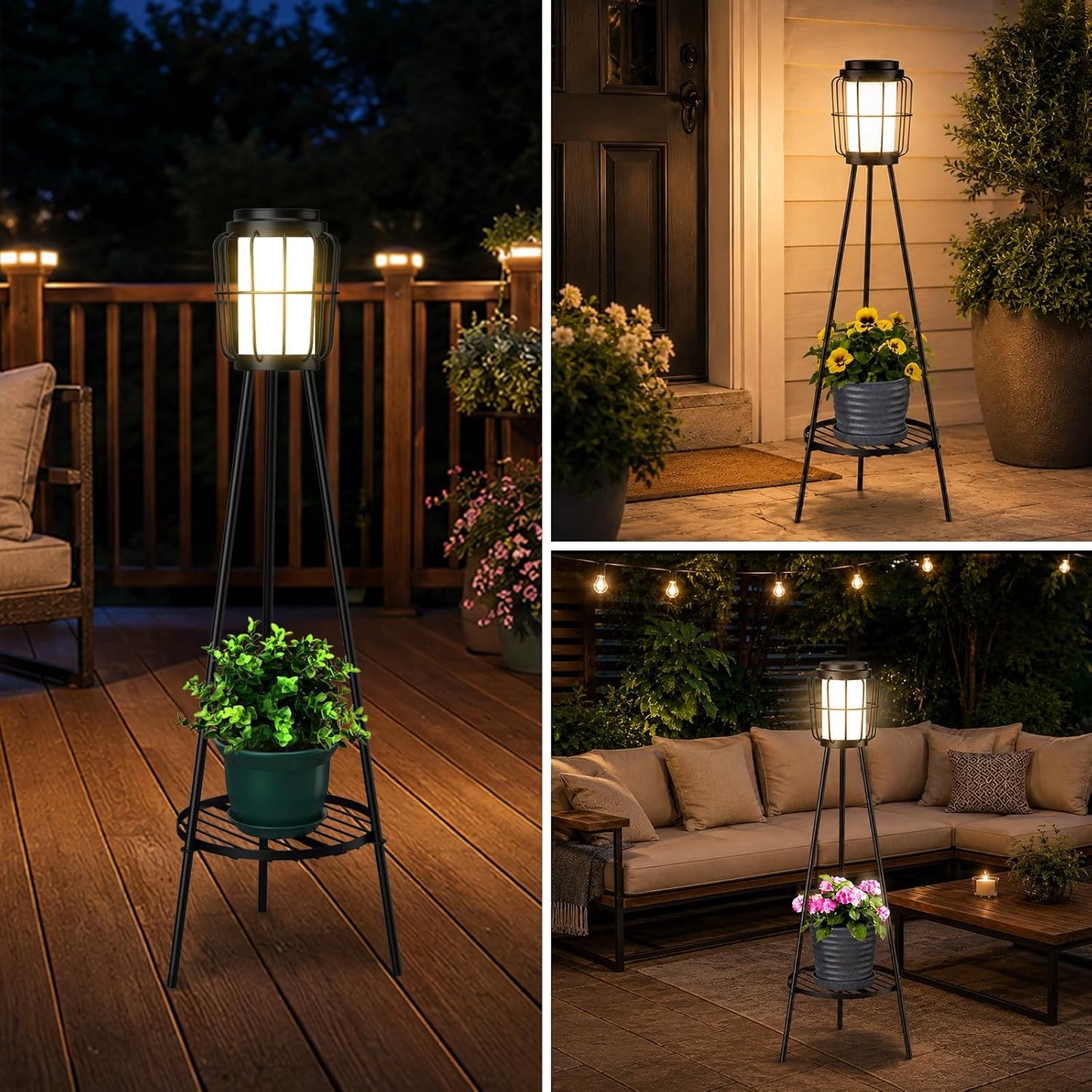VISFLAIR Paquete de 2 luces solares con soporte para plantas, lámpa...