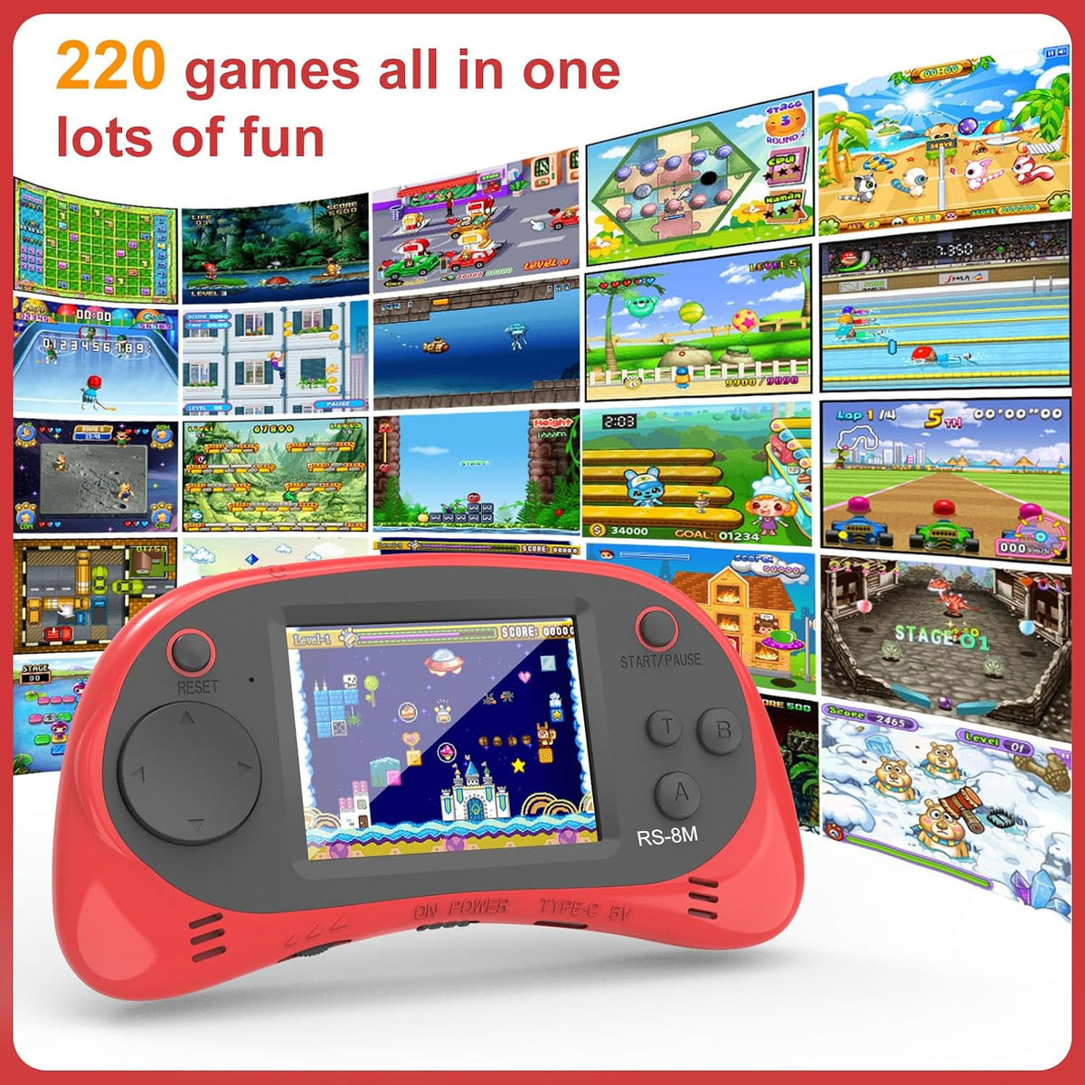 Juegos de mano para niños, videojuego retro de 16 bits con 220 jueg...