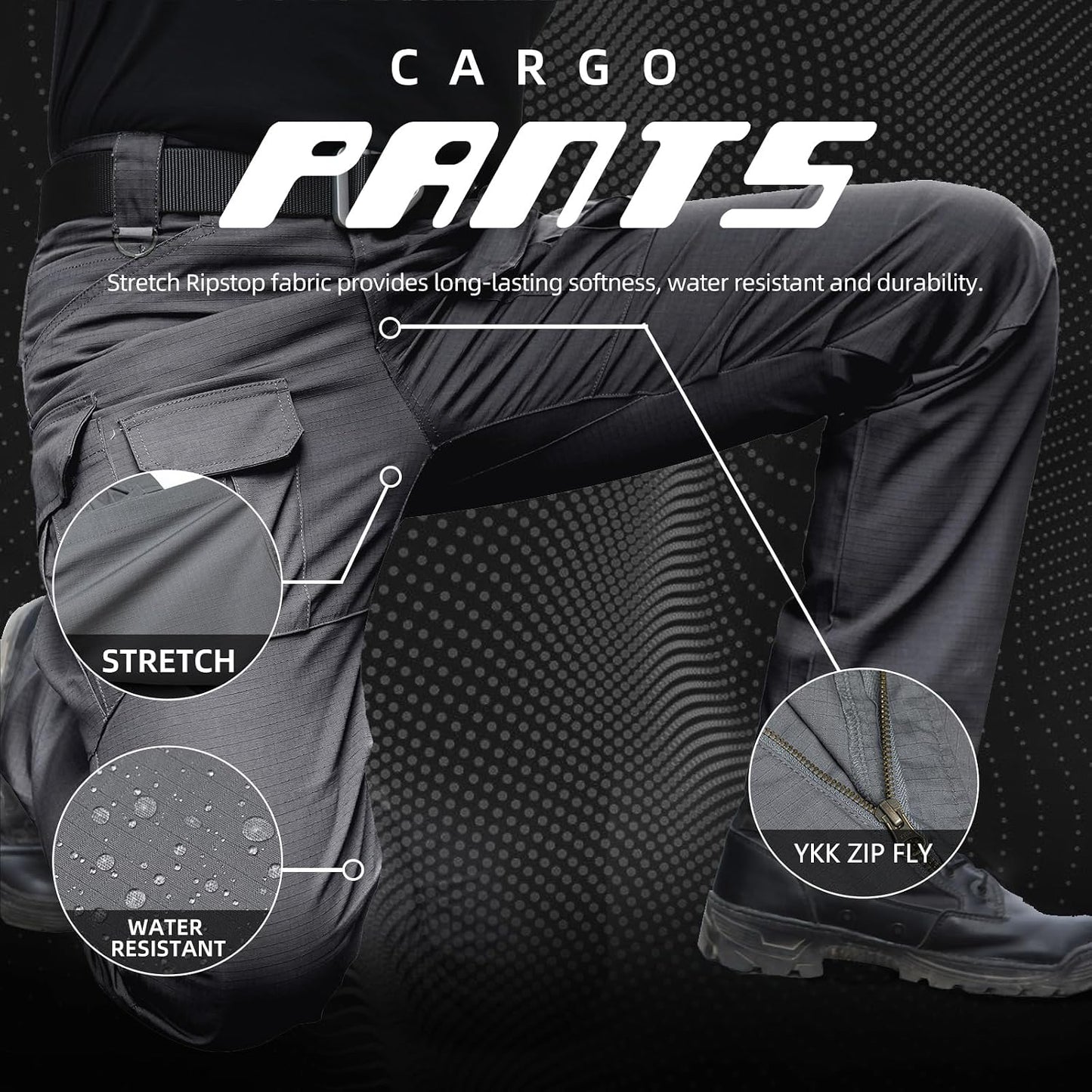 Hiwise Pantalones tácticos elásticos para hombre, resistentes al ag...