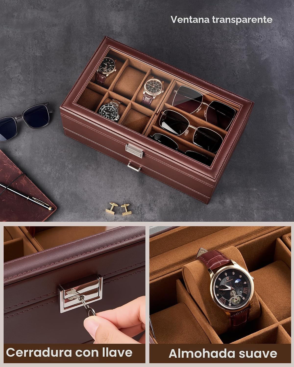 ProCase Caja de joyería para hombre, caja de reloj con cerradura de...