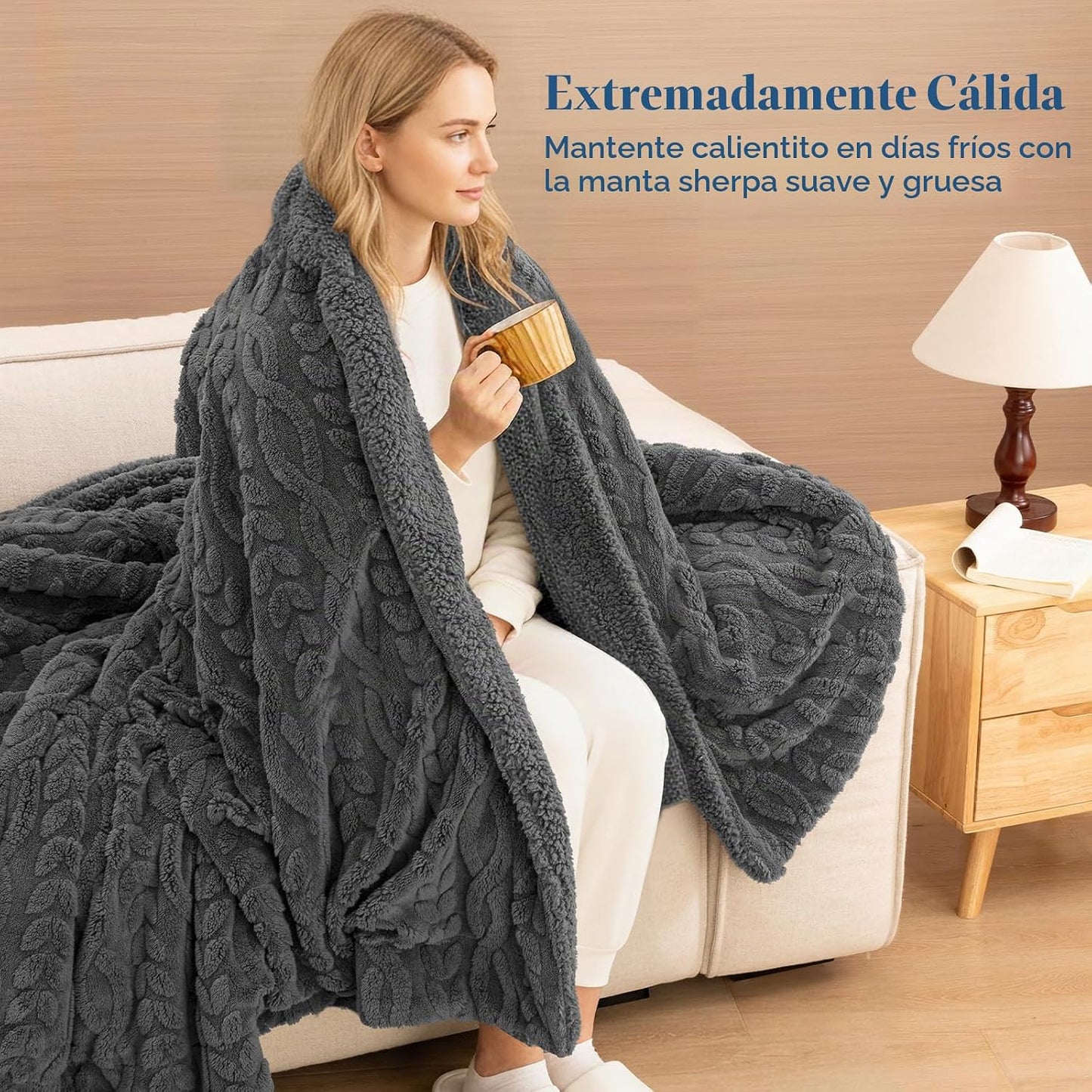 PHF Manta Sherpa Esponjosa Tamaño Queen para Invierno, Cálida y Sua...