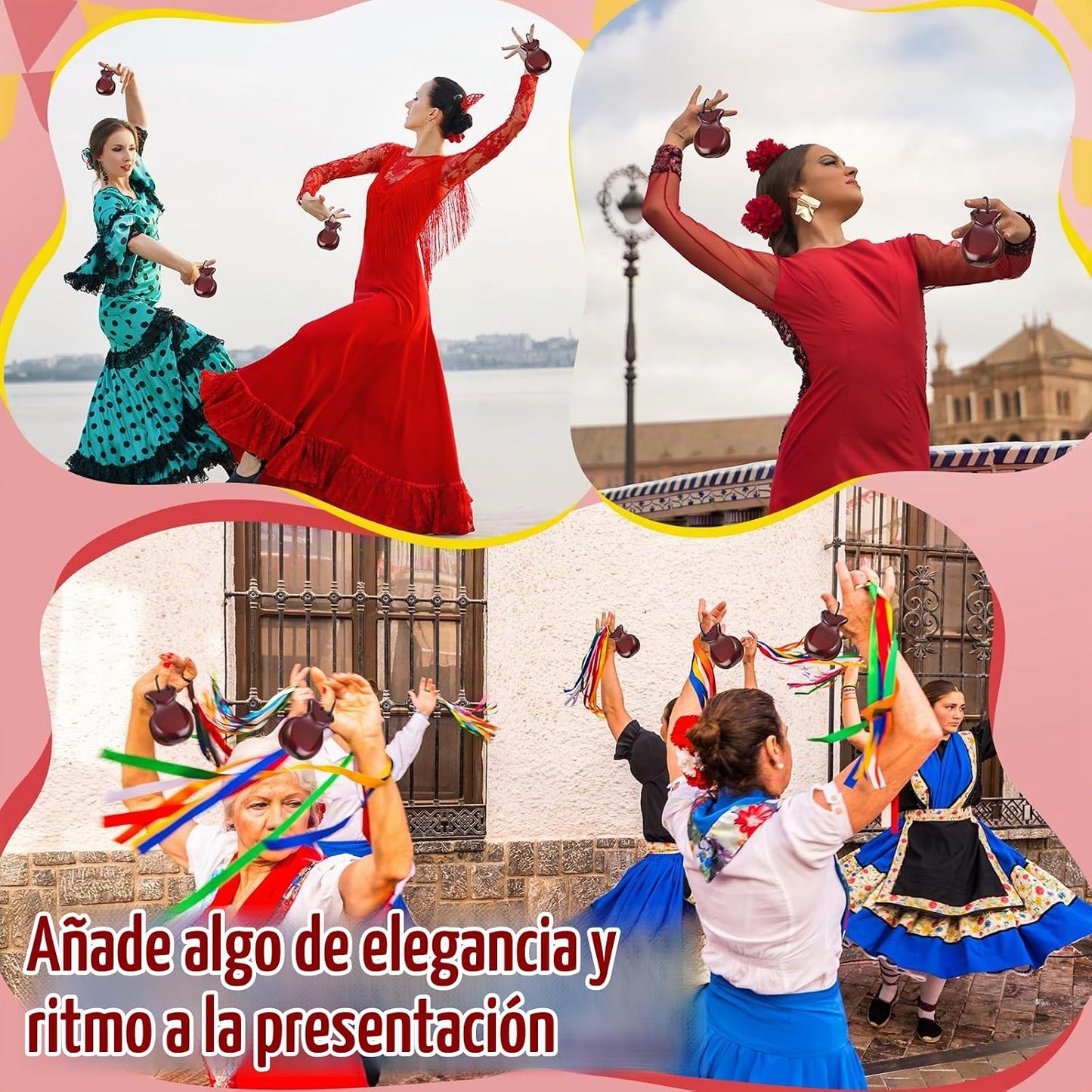 Motionchic Paquete de 2 castañuelas españolas de flamenco con cuerd...