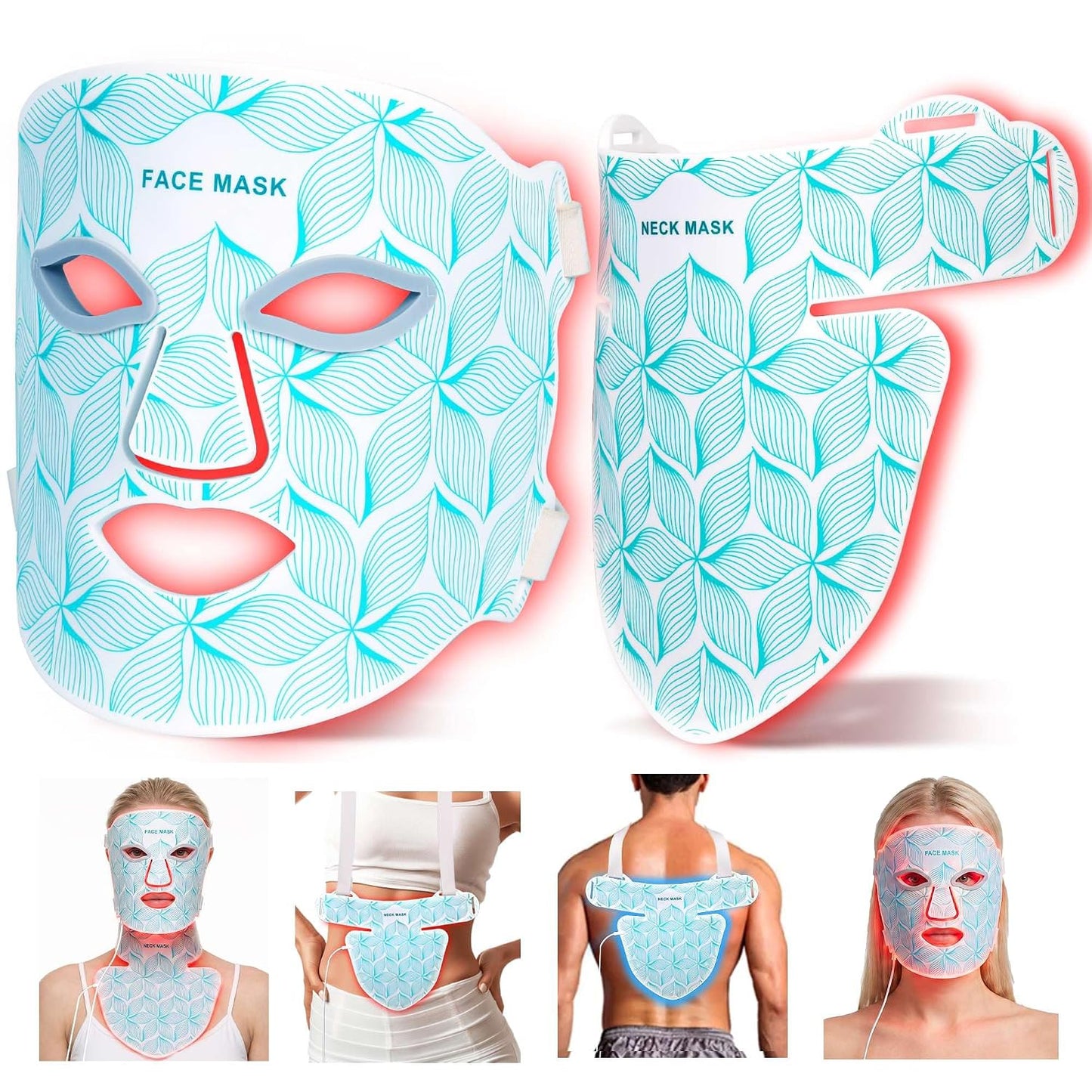 Máscara de terapia de luz roja para cara y cuello, 8 colores brilla...