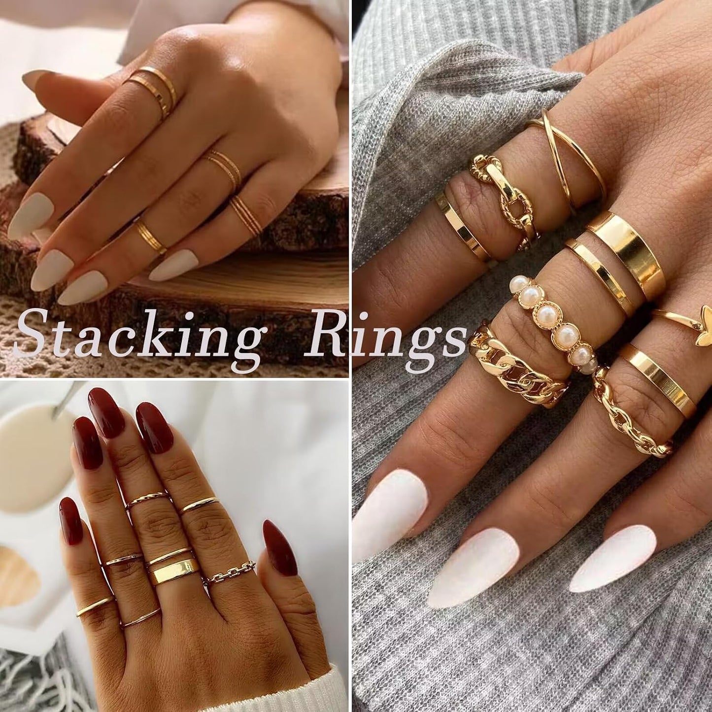 YEEZII Juego de 68 anillos para nudillos, dorados, para mujeres, ap...