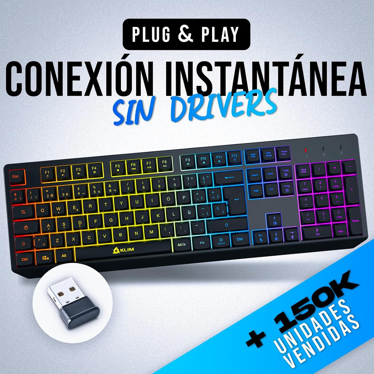 KLIM Chroma Teclado inalámbrico español (España), teclado inalámbri...