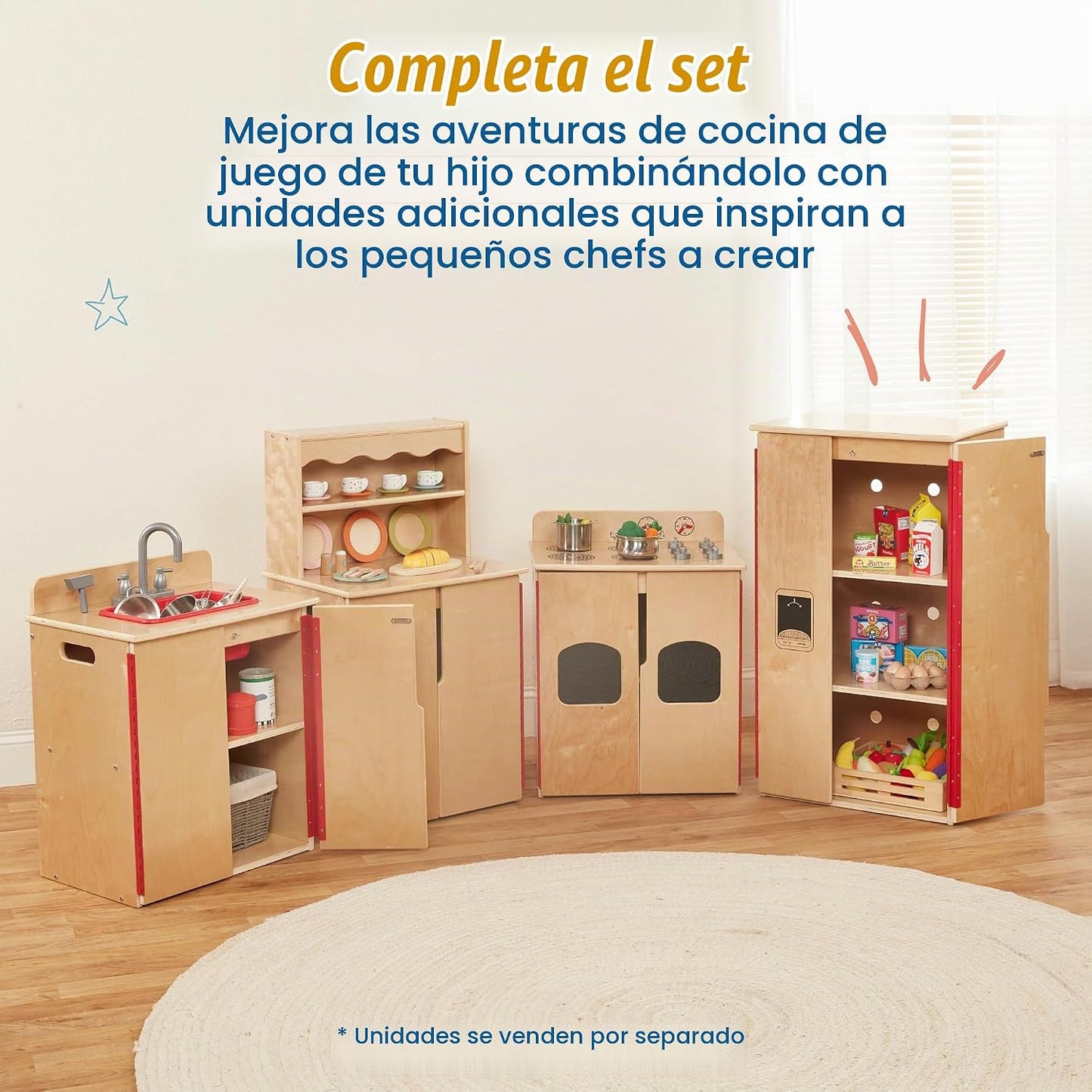 ECR4Kids Estufa de Cocina de Juguete, Set de Juego de Madera, Natural