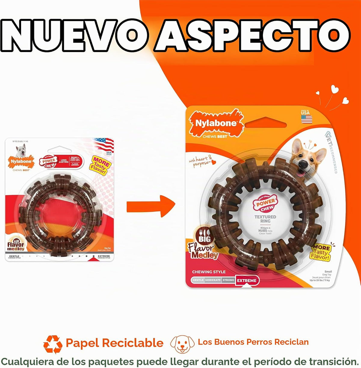 Nylabone Juguete masticable con anillo texturizado para perros pequ...