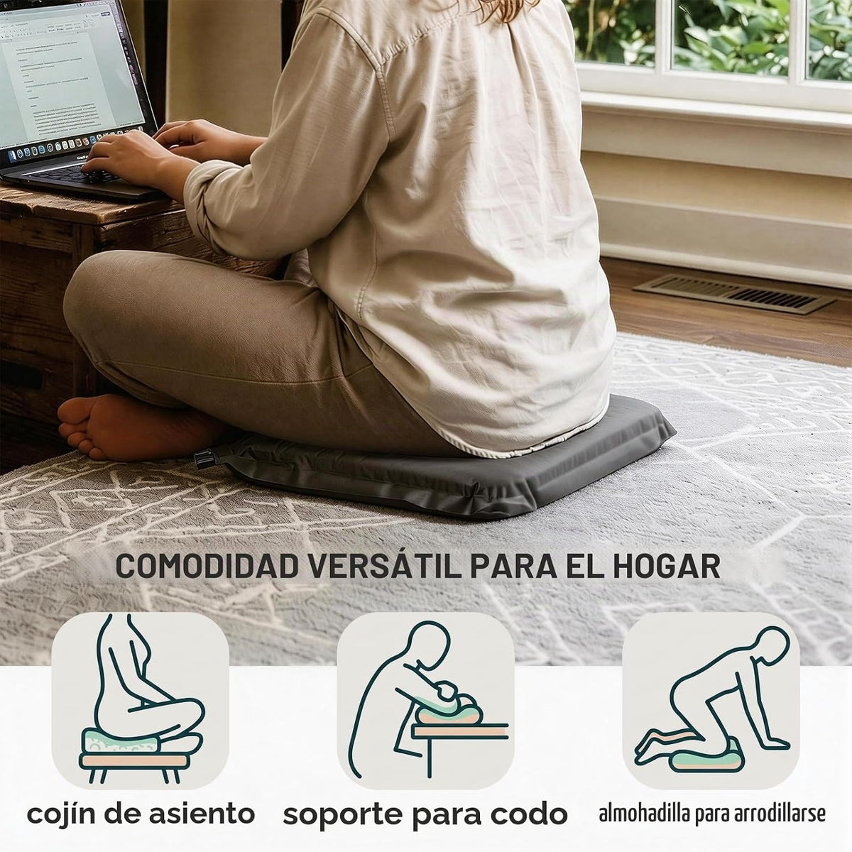 Paquete de 2 cojines de asiento autoinflables, 16 x 13 pulgadas, al...