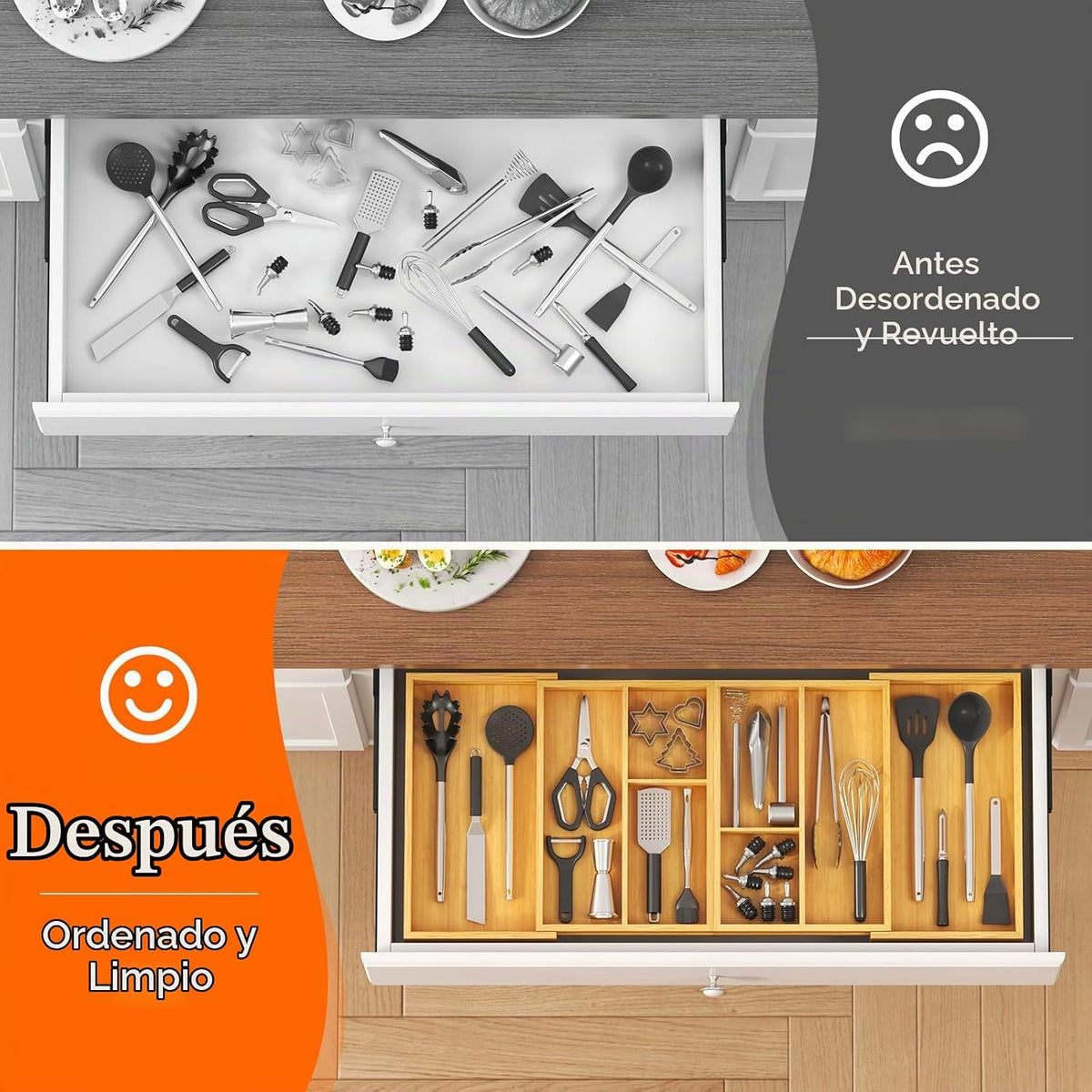 Lifewit Organizador de utensilios expandible para cajón de cocina,...