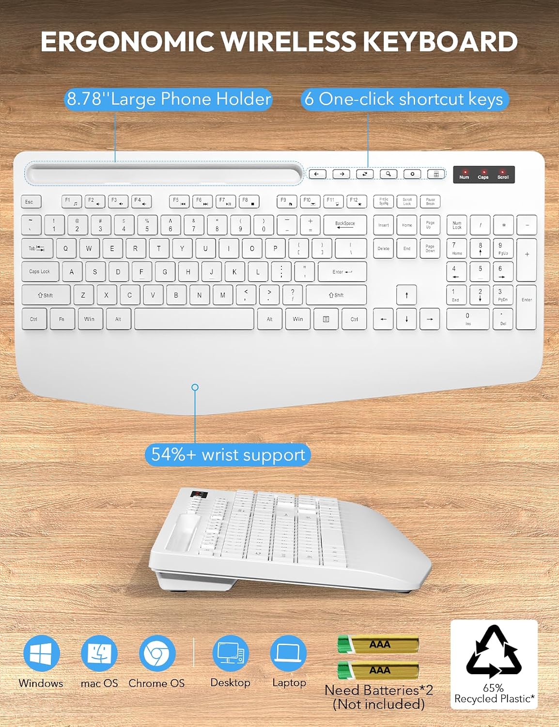 Combo de teclado y mouse inalámbricos, reposamuñecas ergonómico de...