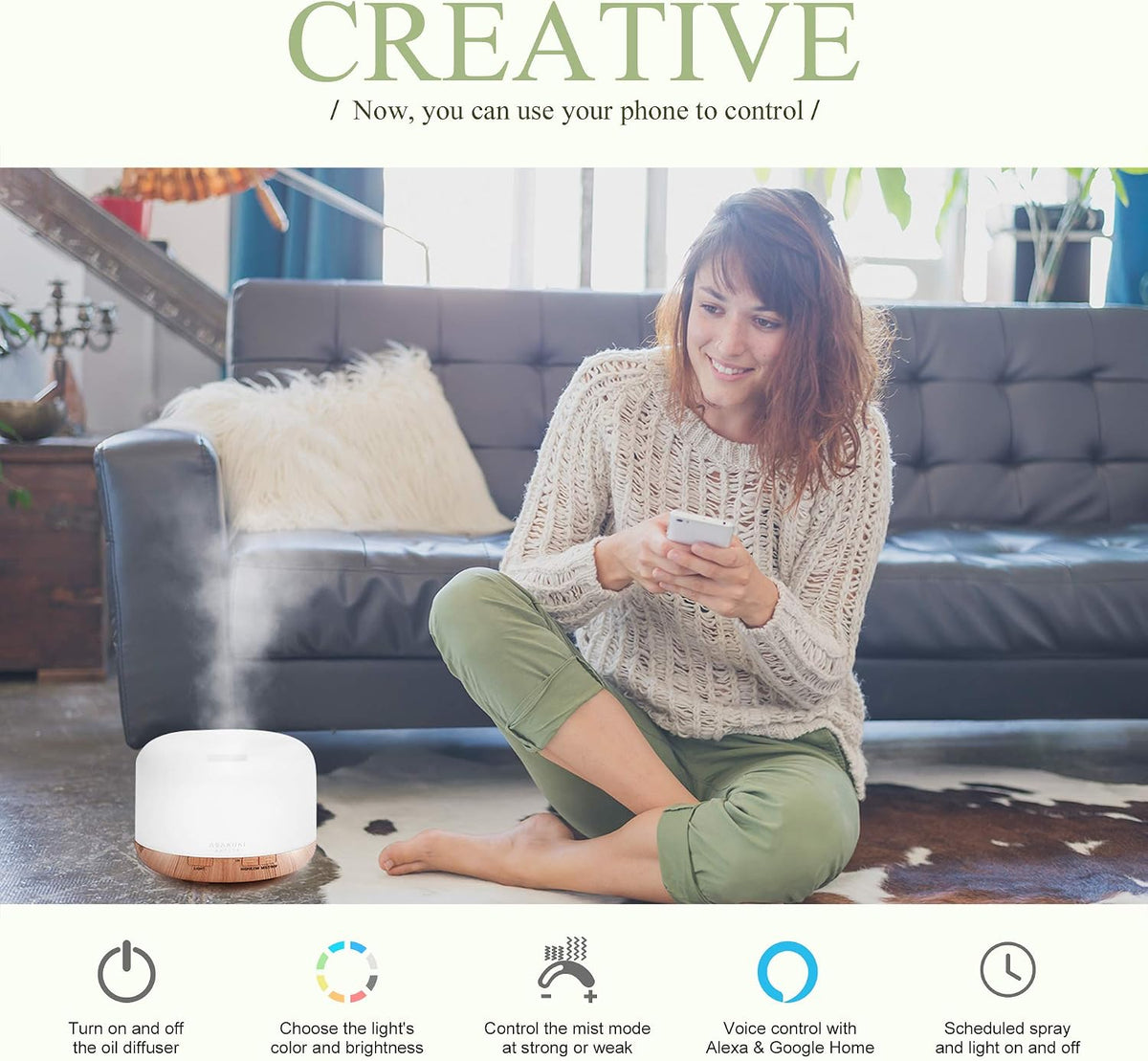 ASAKUKI - Difusor inteligente de aceites esenciales con Wi-Fi, apli...