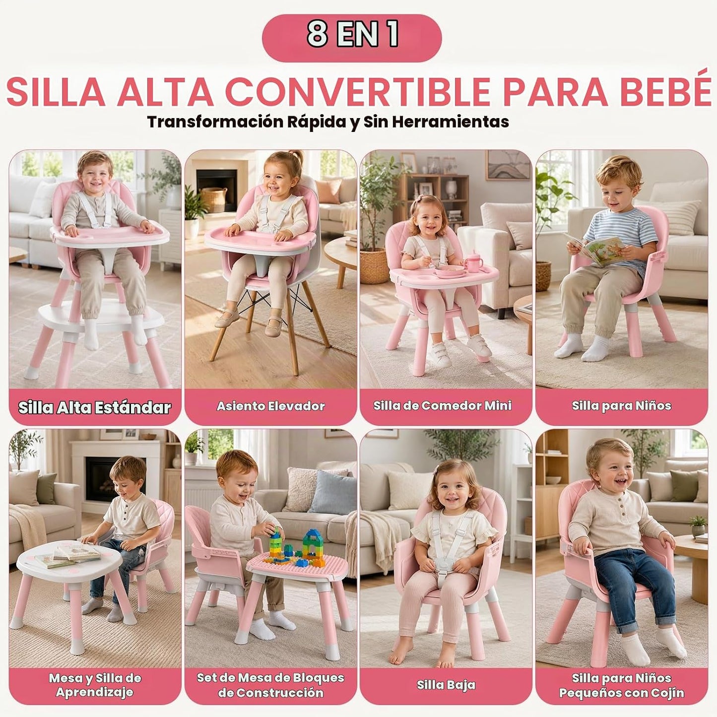 Sillas altas para bebés y niños pequeños, silla alta convertible 8...