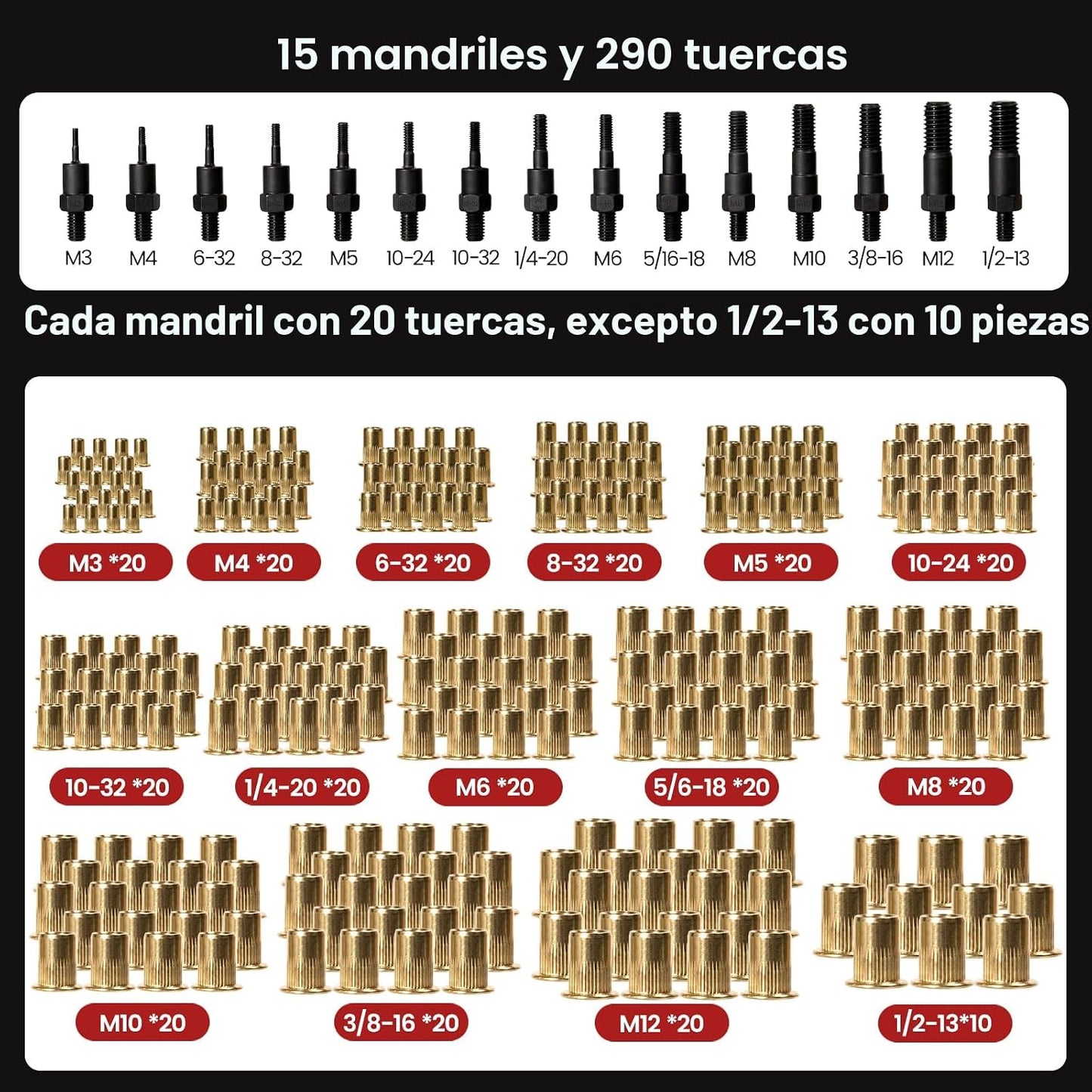 WOBANK Herramienta de tuerca de remache, kit de herramientas de rem...
