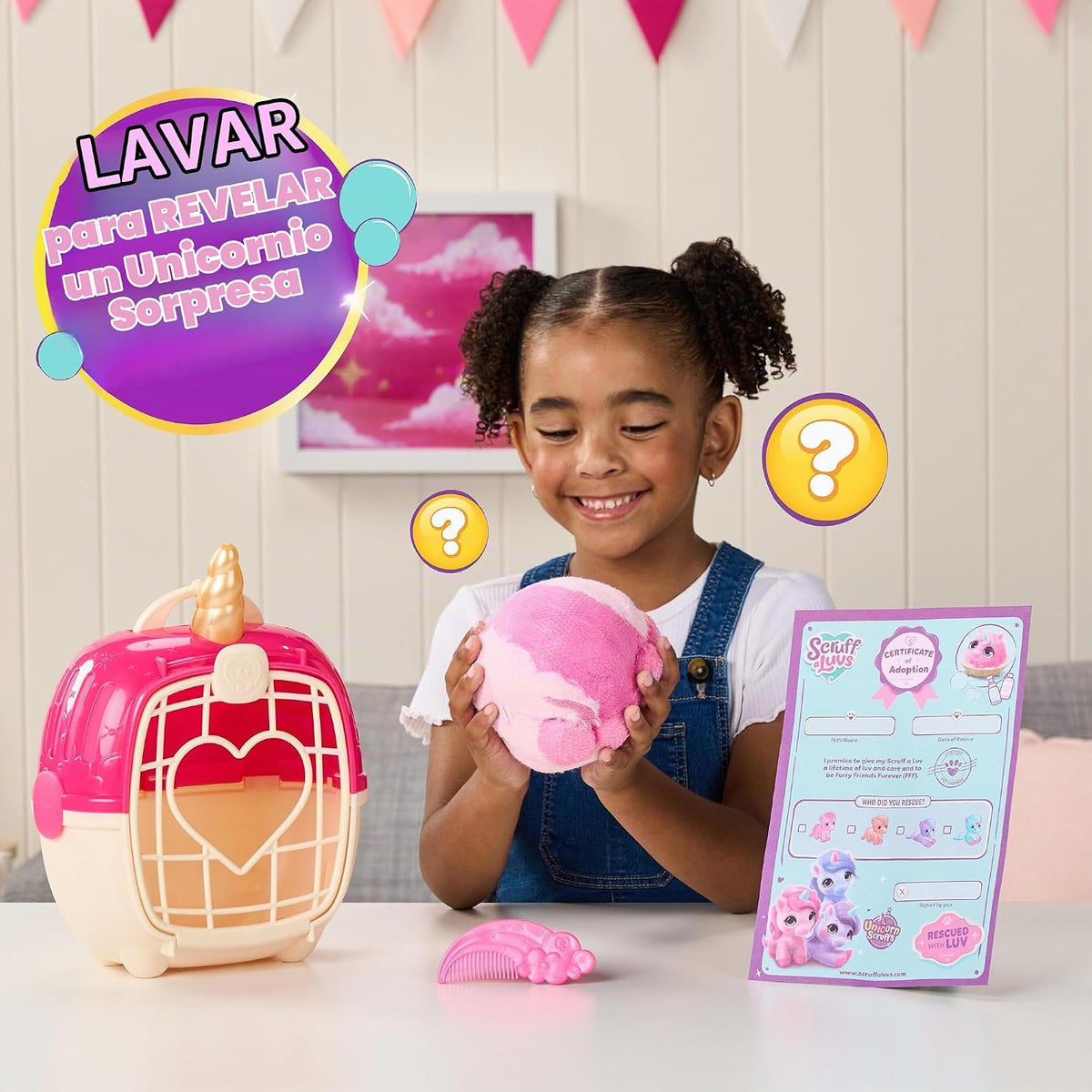 ScruffaLuvs Unicorn Scruffs Peluche, lavar para revelar 1 de 4 unic...
