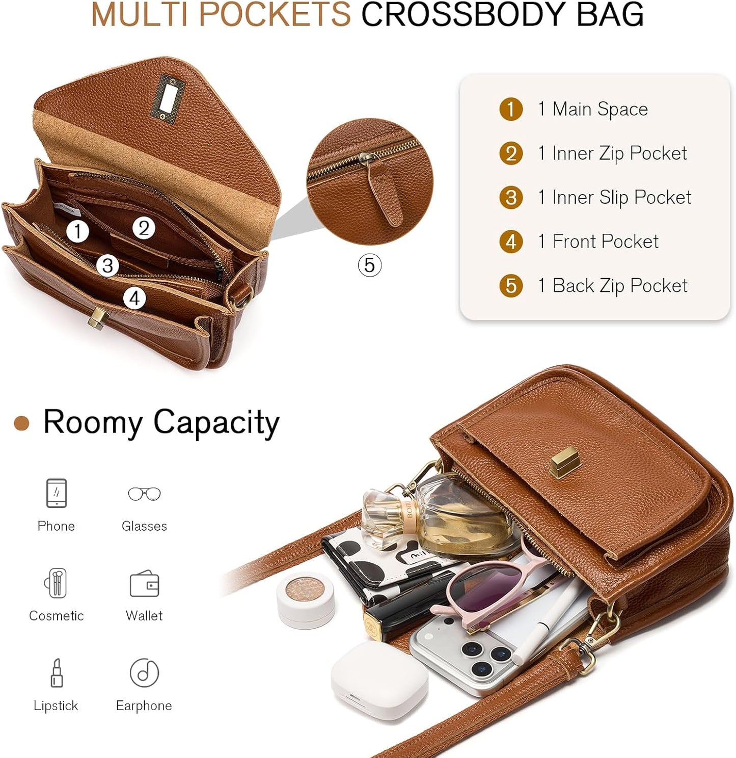 UEIRY Bolsos bandolera de cuero genuino para mujer, bolsos cruzados...