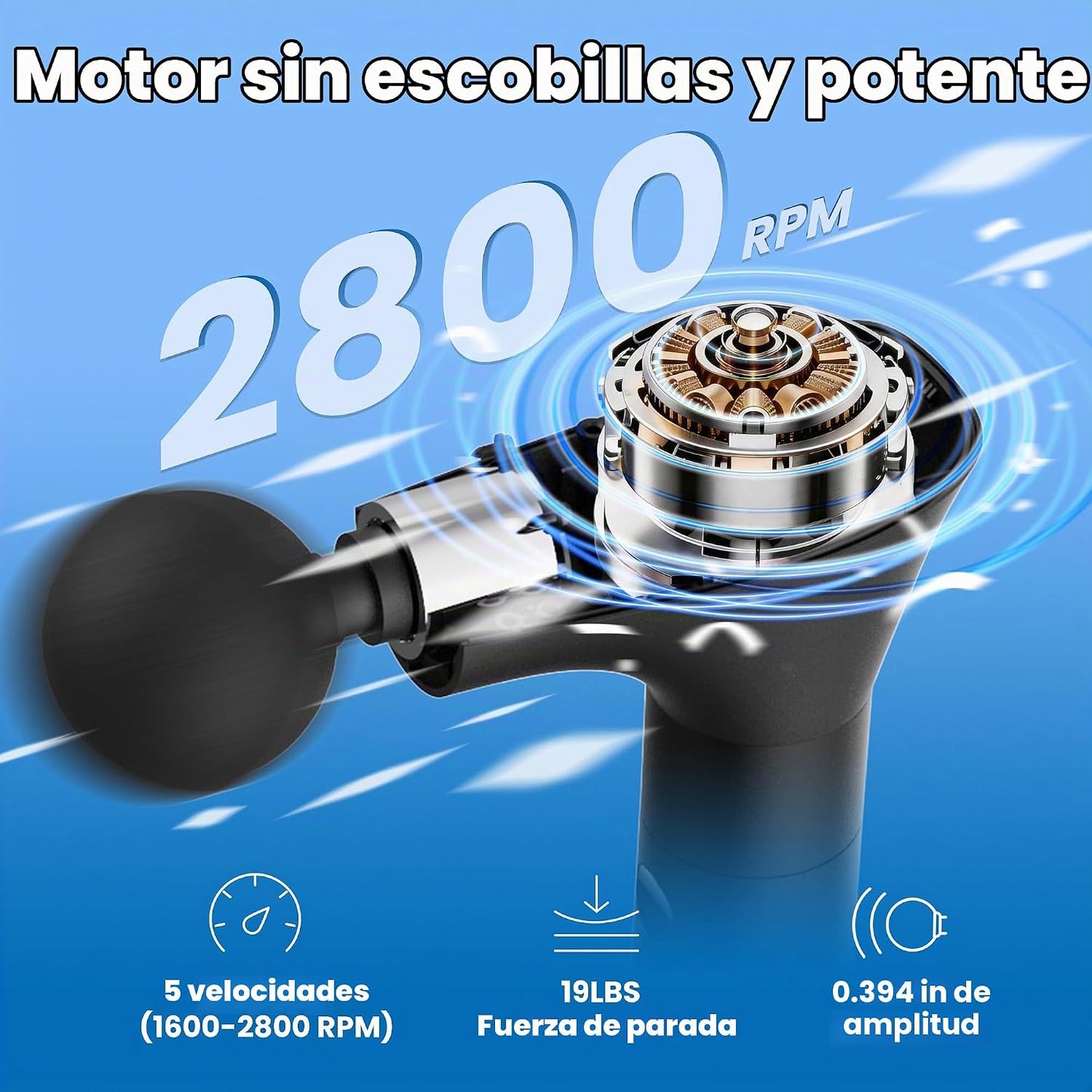 Pistola de masaje de percusión desmontable 2 en 1 con mango de exte...
