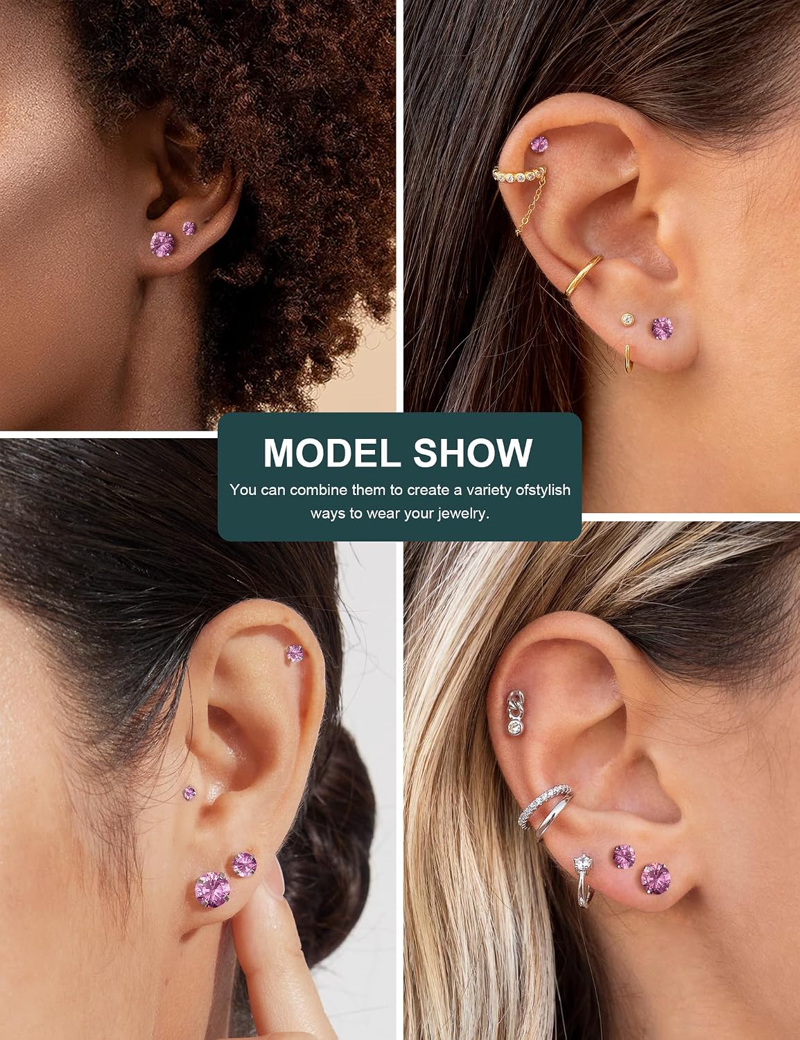Juego de 6 pares de aretes, aretes hipoalergénicos de circonita cúb...