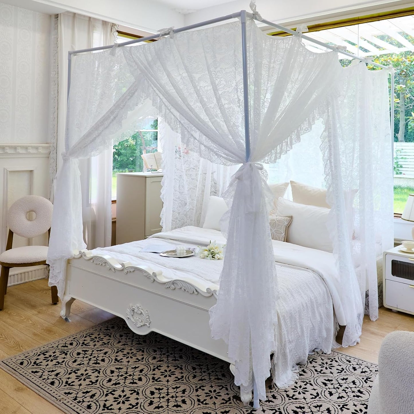 AIKASY Elegante Mosquitera de Encaje de Princesa para Cama con Dose...