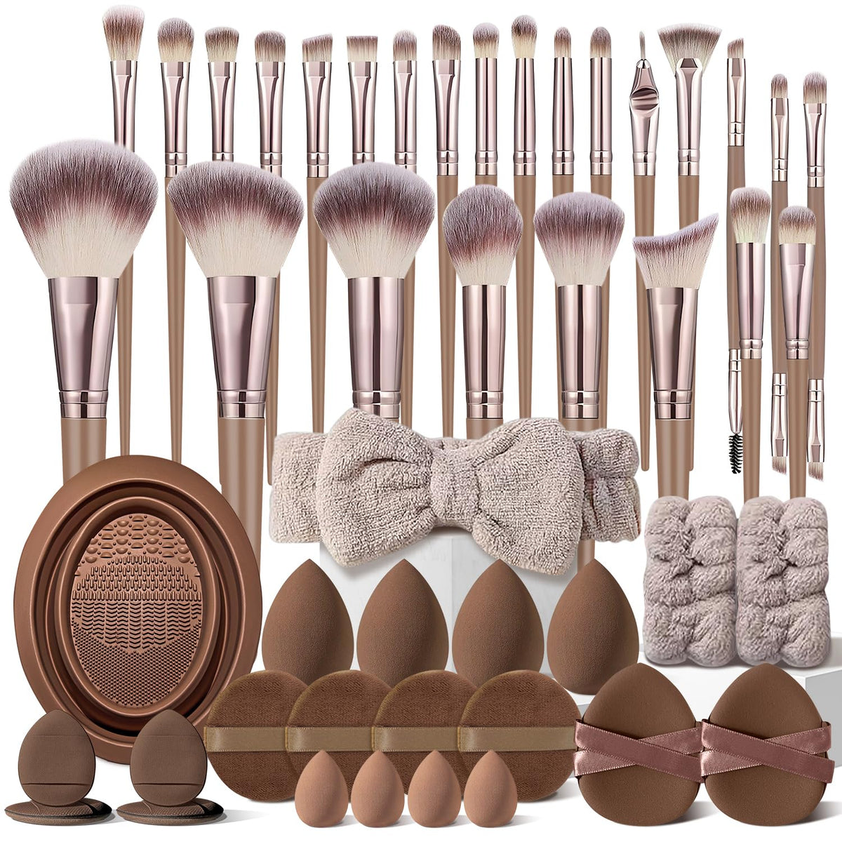 KUORYZAL Juego de brochas de maquillaje marrón profesional, 47 piez...