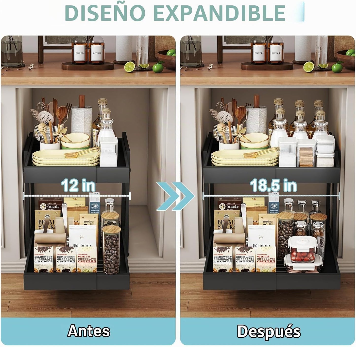Golener Organizador de gabinete extraíble expandible de 2 niveles,...