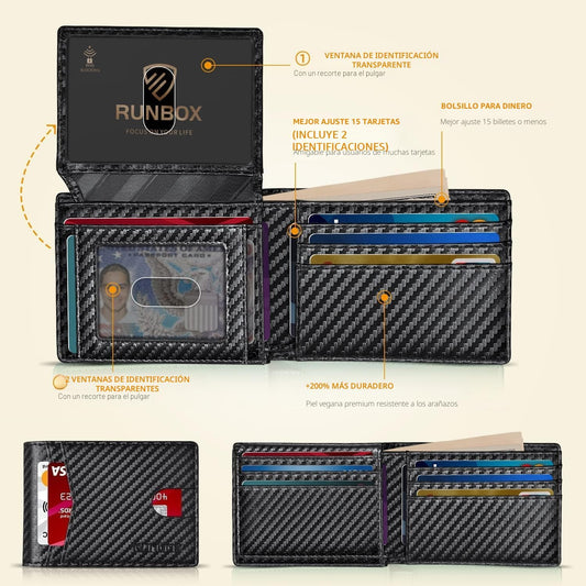 RUNBOX Cartera para hombres, delgada, RFID, de cuero, con 2 ventana...