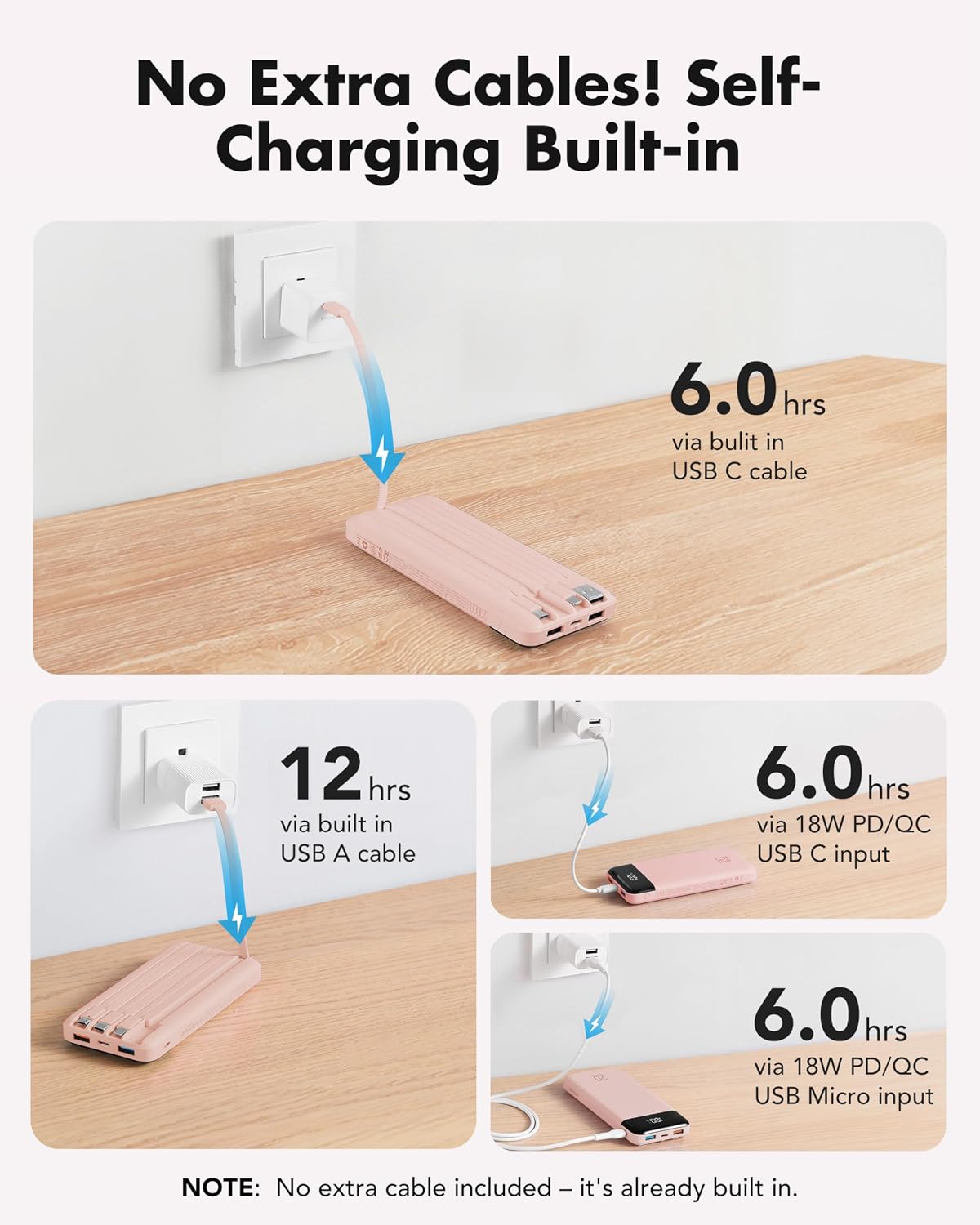 Charmast 20000mAh Cargador Portátil con Cables Integrados, Banco de...