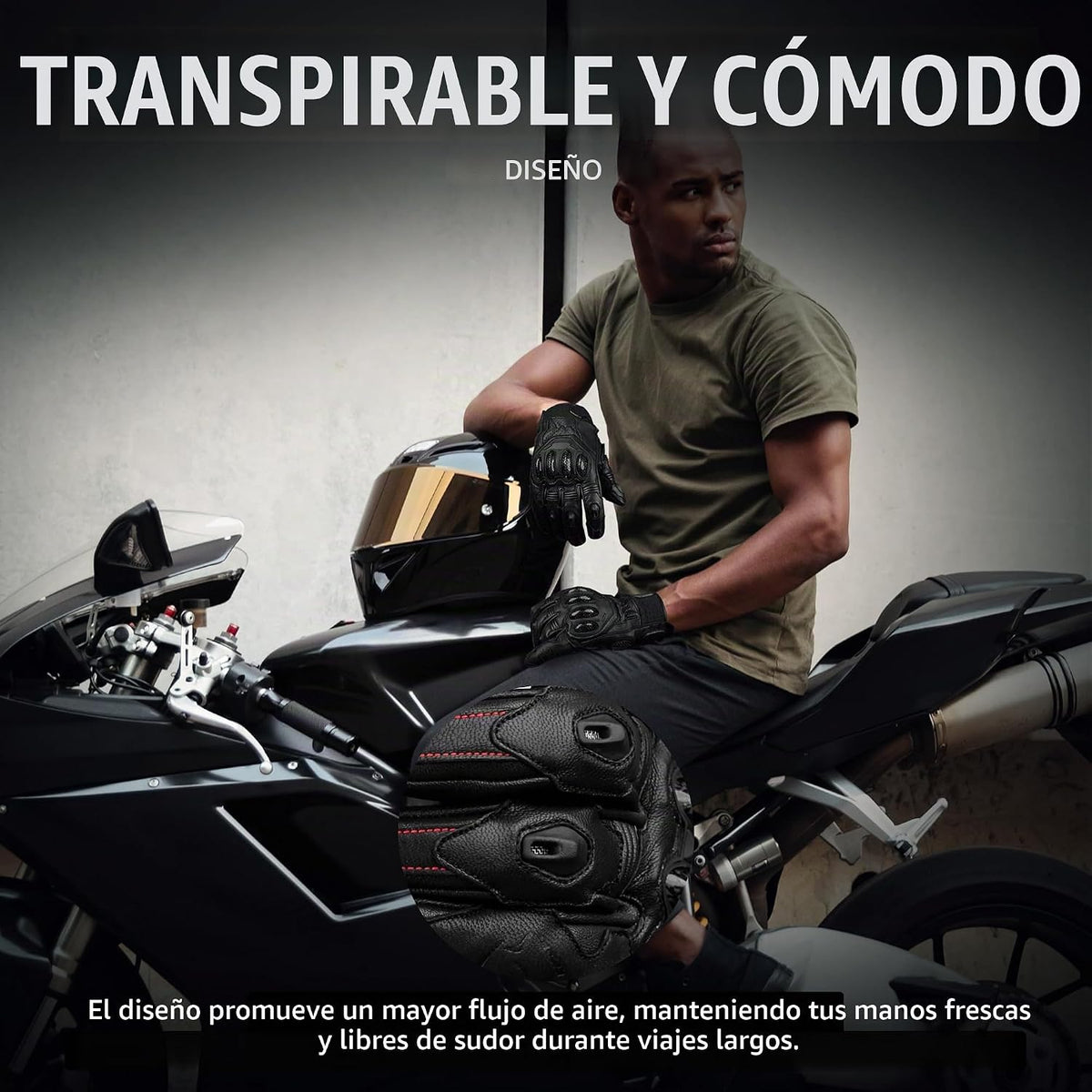 J.A.G. Guantes de Motocicleta de Piel para Hombre - Protección de N...