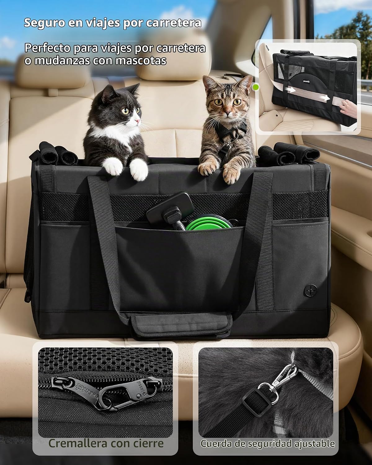 Pecute Transportador de mascotas con doble compartimento para famil...