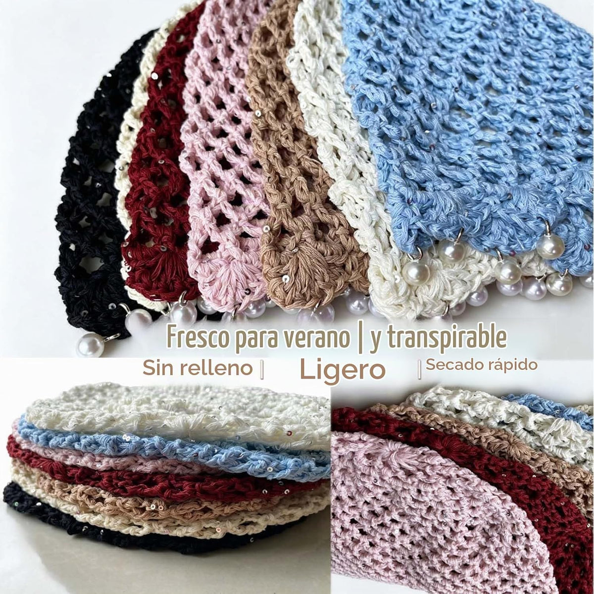 Qkxbxk Gorro de punto hueco con lentejuelas y perlas para mujer, es...