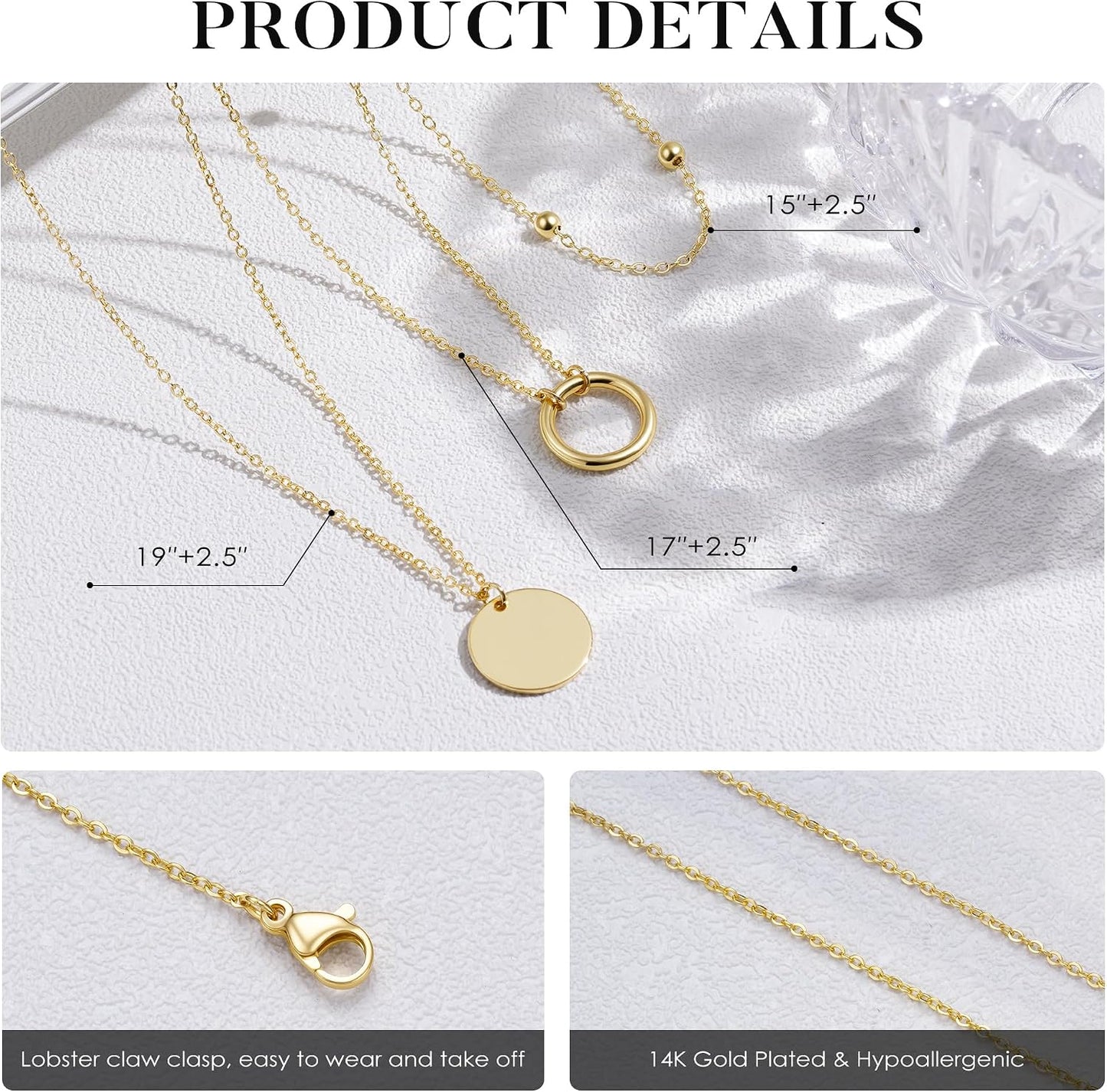 Turandoss Collares en capas para mujer, chapados en oro de 14 quila...