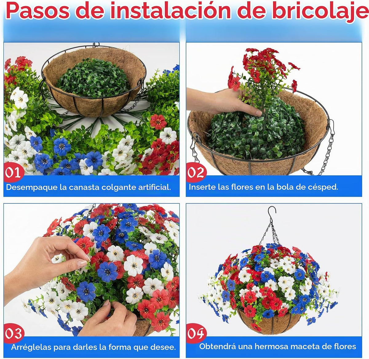 Hananona Juego de 2 flores artificiales para exteriores con cesta c...