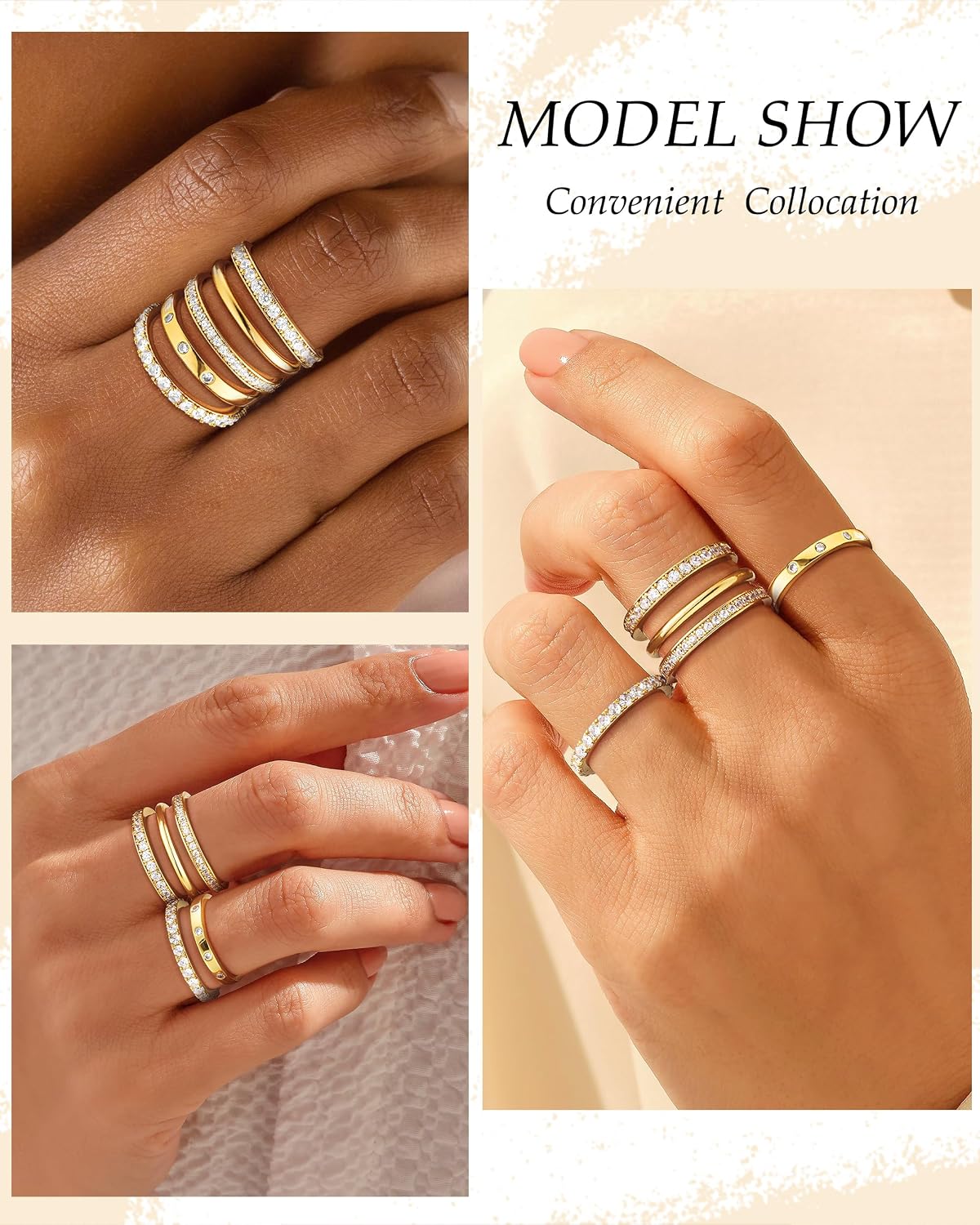 TOBENY Anillos de oro apilables para mujer sin deslustre, delicados...
