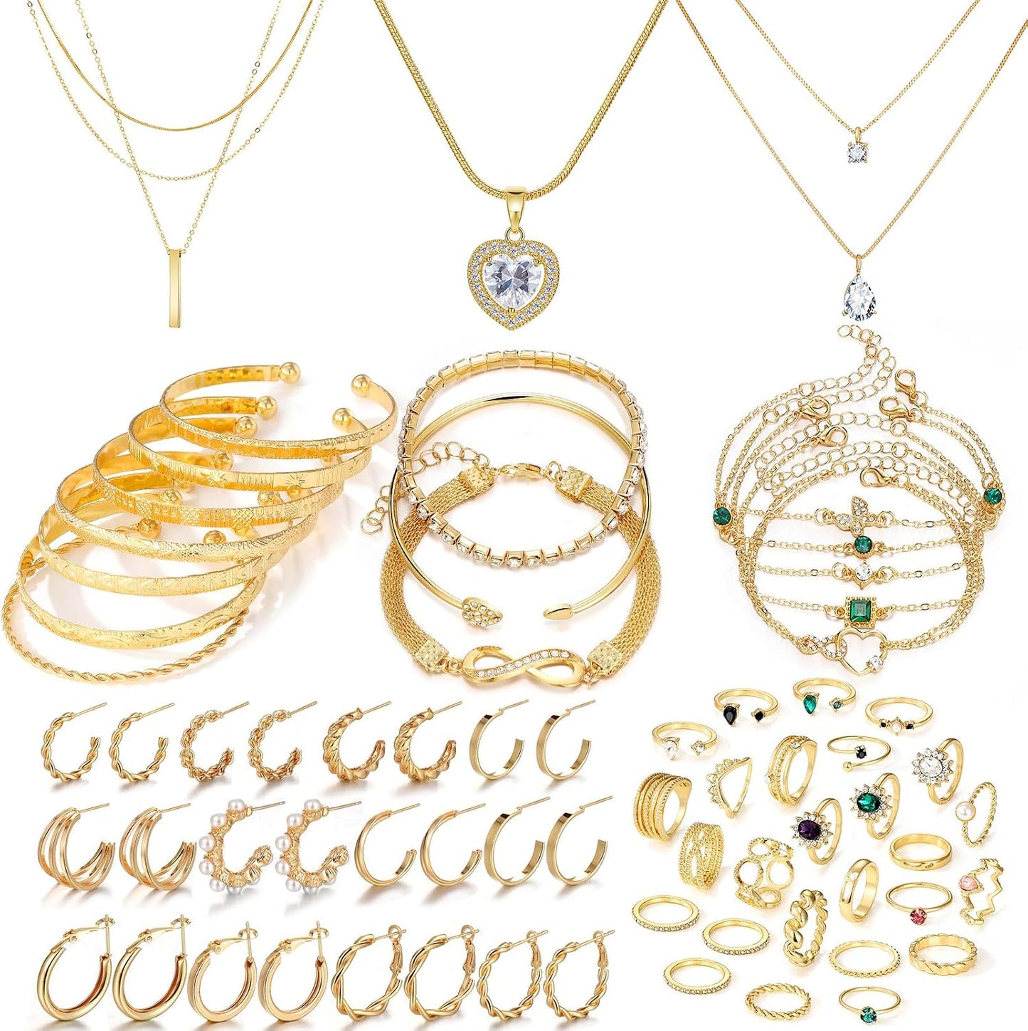 IFKM Juego de joyas chapadas en oro para mujer, collares de múltipl...